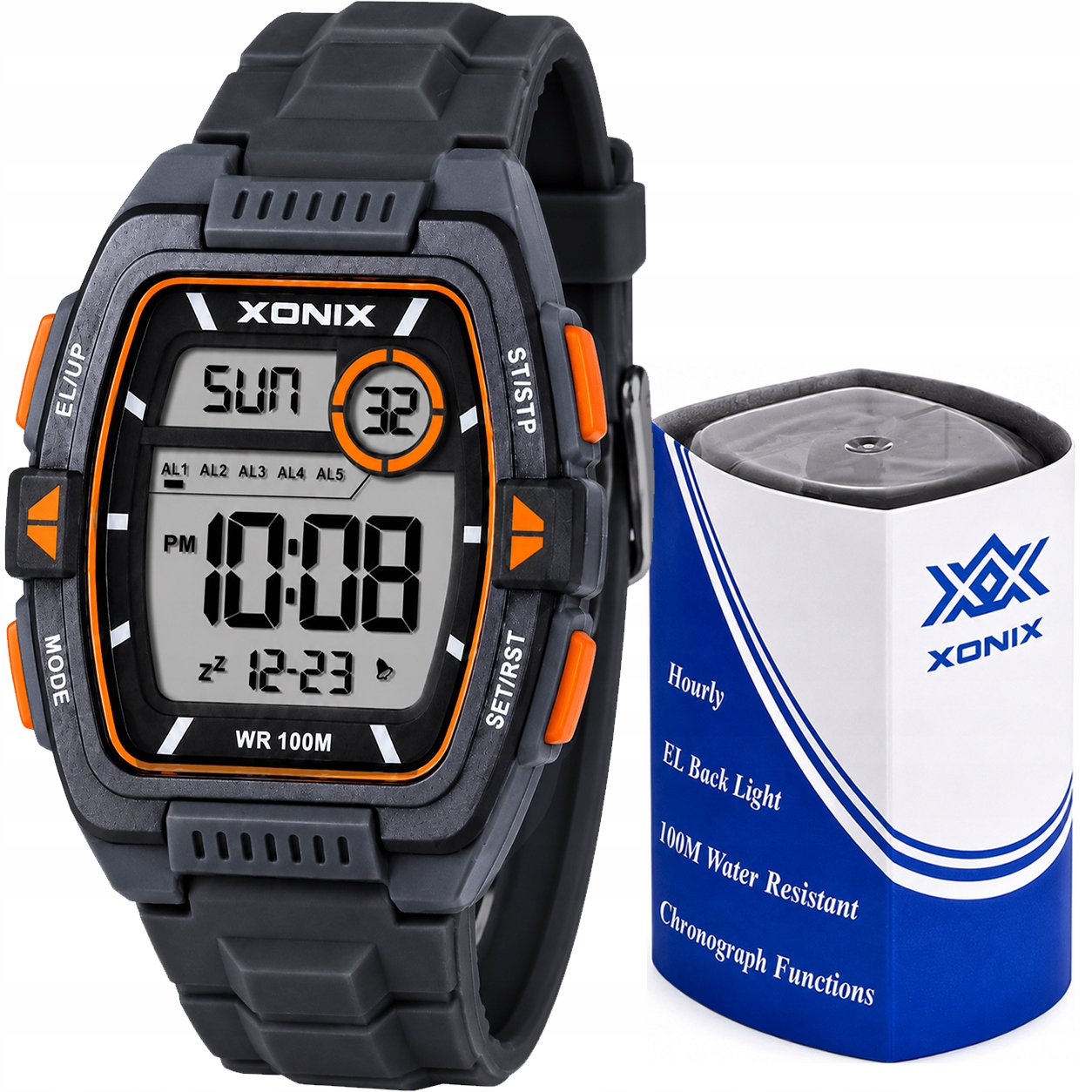 Hodinky Xonix digitální sportovní 10 Atm stopky alarm časovač LCD velký Dbi 006