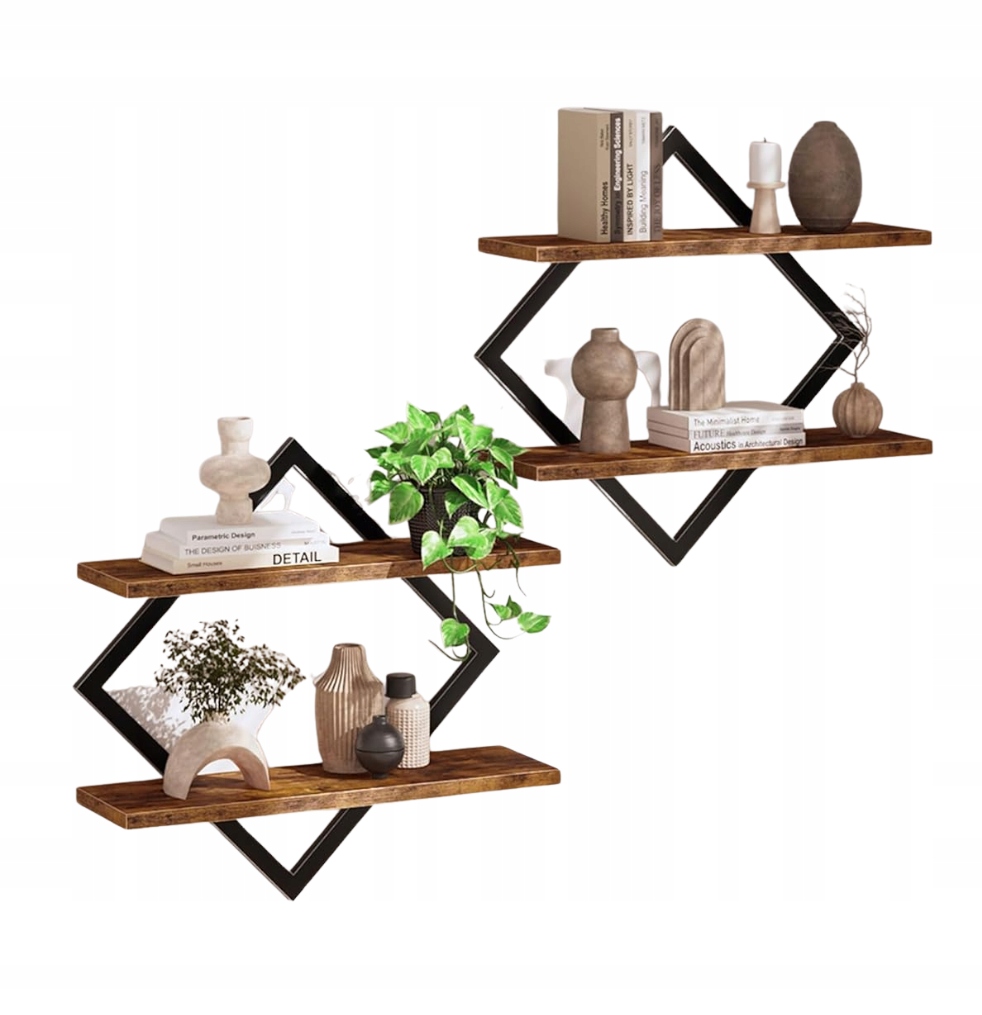 Sada 2 Polic Plovoucích Dřevěných Dikom Rustikální Loft