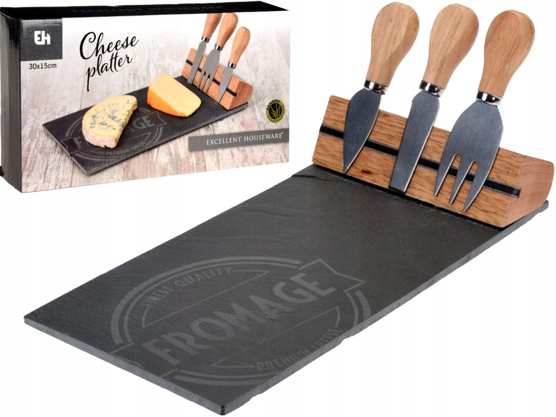 

Zestaw Kamienna Deska Łupek z 3 nożami do Serów