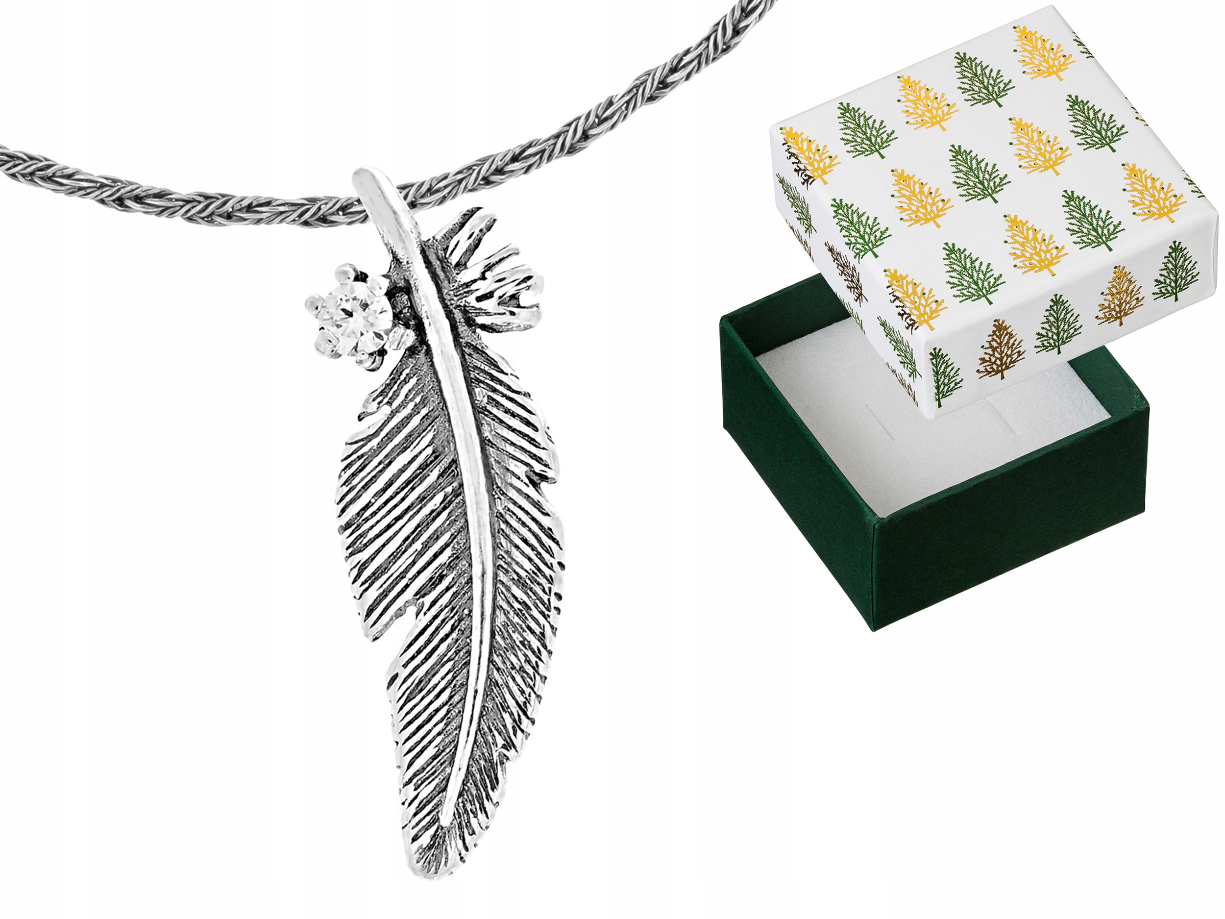 Náhrdelník Stříbrné pero Přívěsek se zirkonem Pírko Přívěsek Řetízek 80 cm