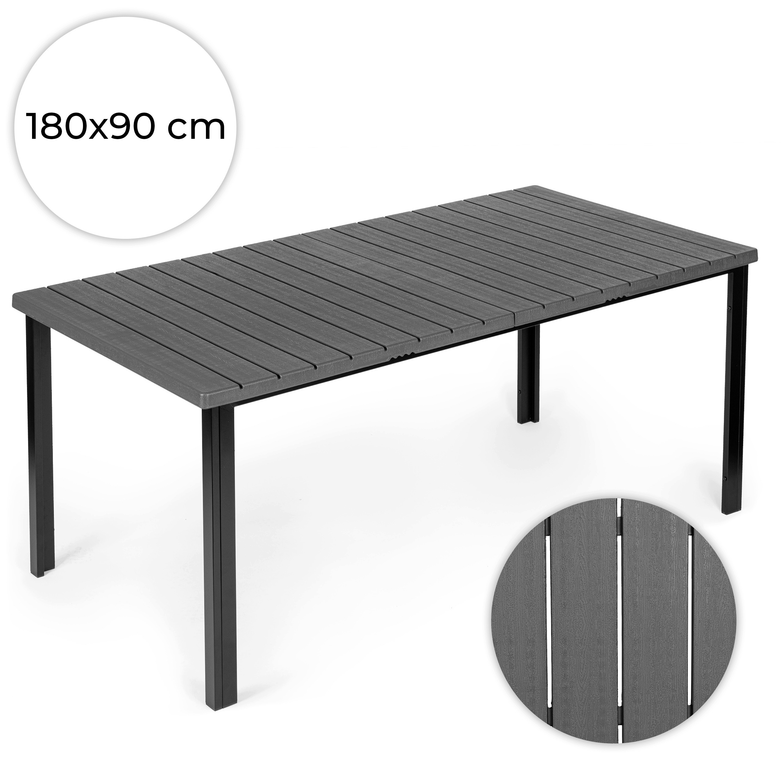 Duży stół ogrodowy 8-osobowy 180x90 cm polywood na taras ogród szary blat