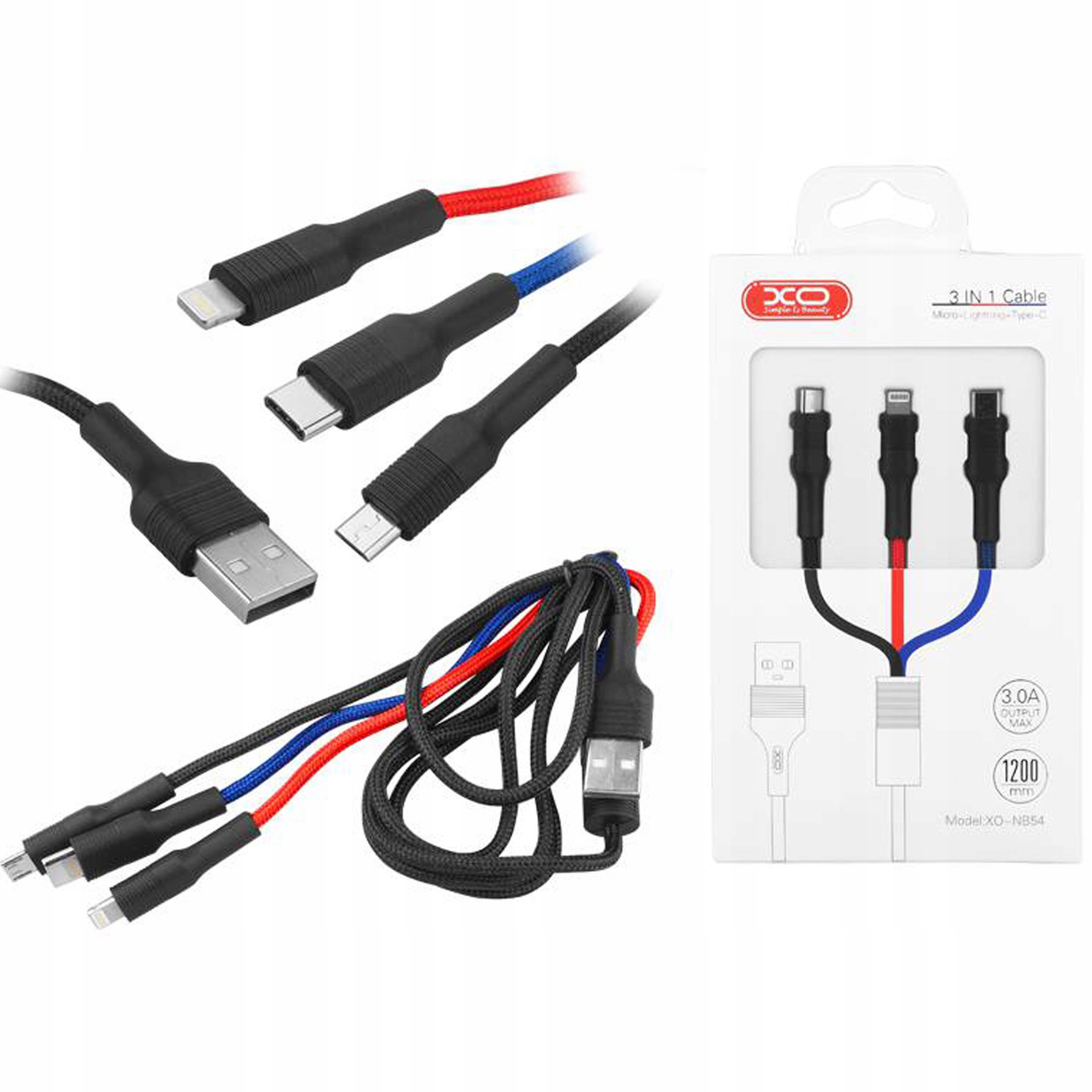 

Kabel 3w1 do Iphone Micro Usb Typ-c 1,2m Oplot Qc