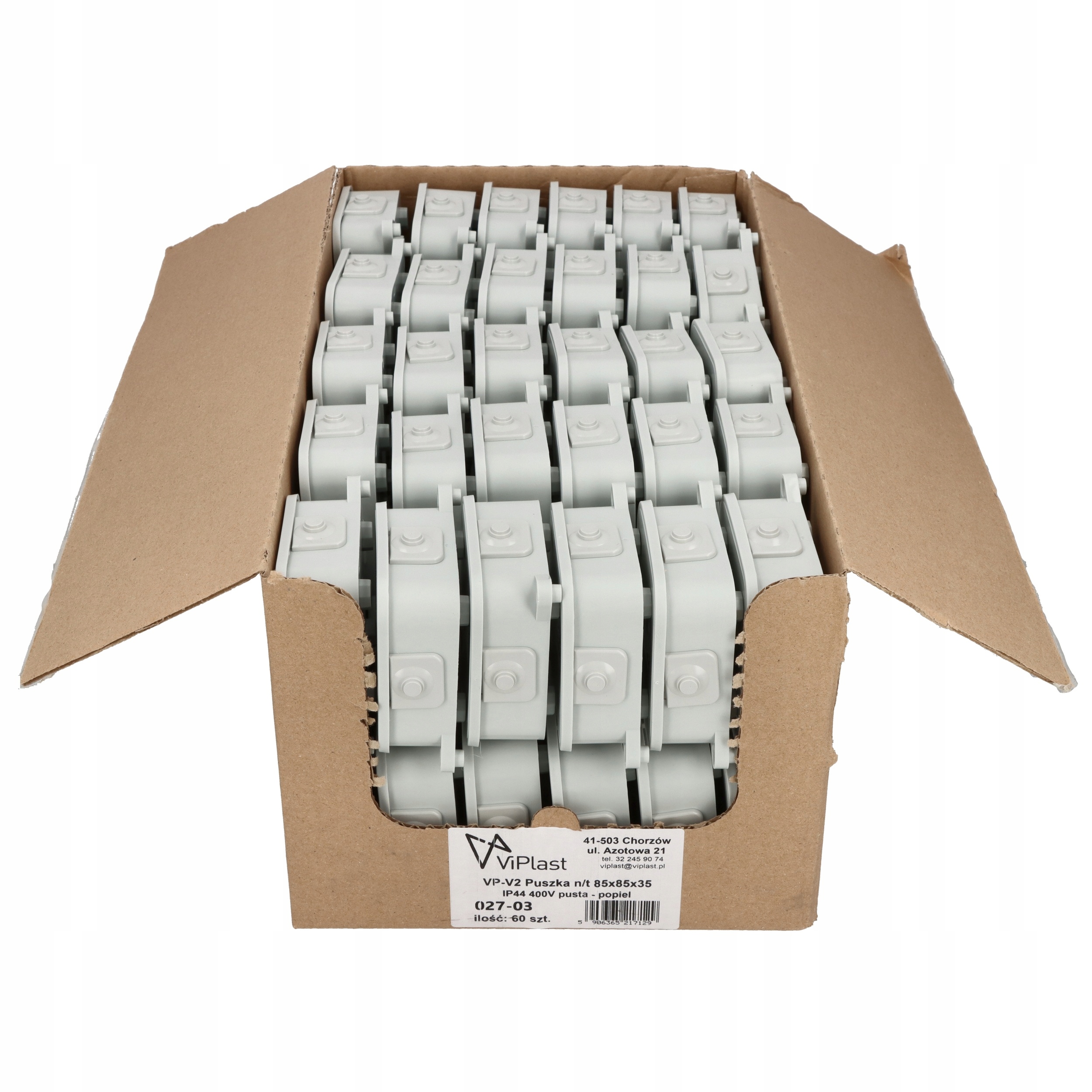 Puszka Hermetyczna N/t IP44 85x85x35 Szara 60 sztuk