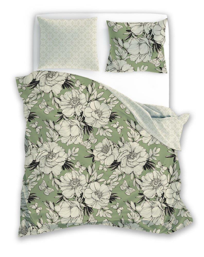 Pościel bawełniana KWIATY KWIATKI BOHO ZIELEŃ 160CM