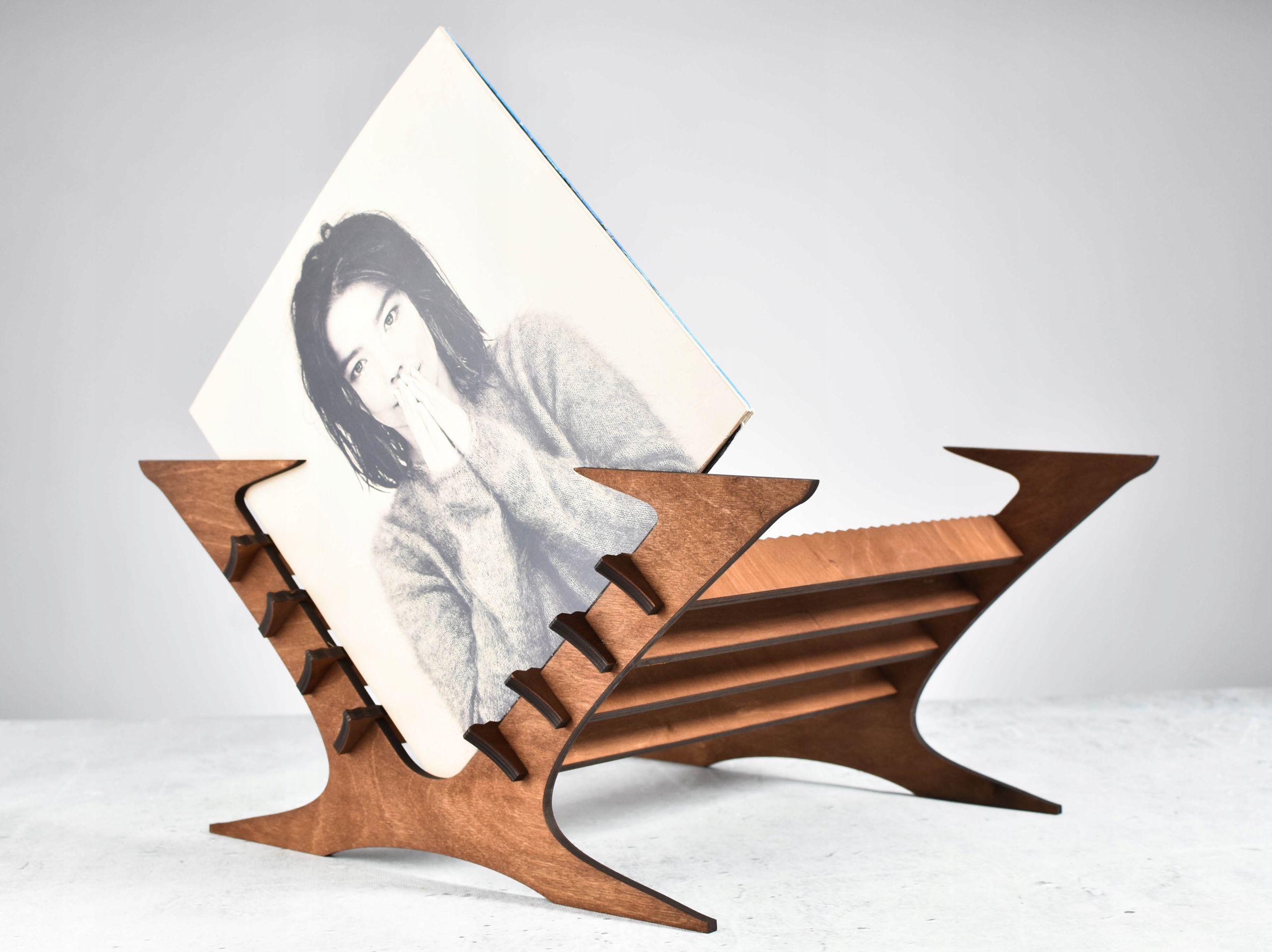 Stojak płyty winylowe winyle półka regał loft 100 płyt segregator drewniany