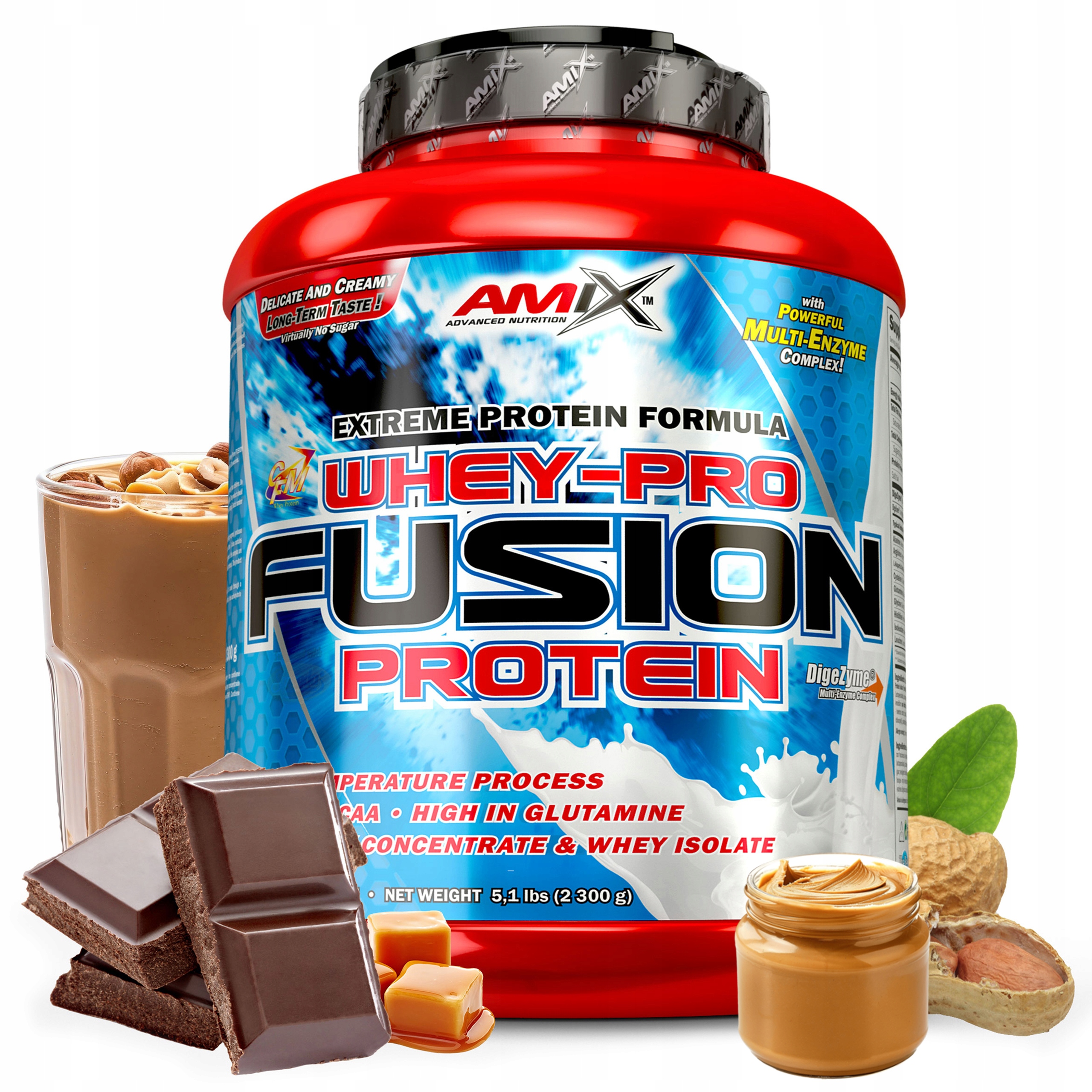 Syrovátkový protein Wpc izolát Wpi doplněk stravy 2300 g čokoláda karamel oříšky