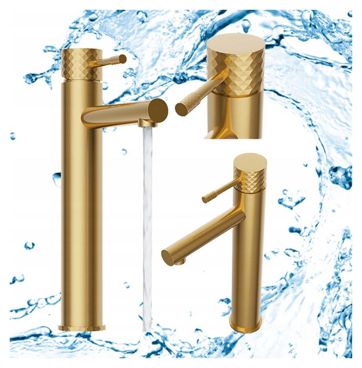 Vysoká stojanková umývadlová batéria do kúpeľne brushed zlatý kohútik Glami