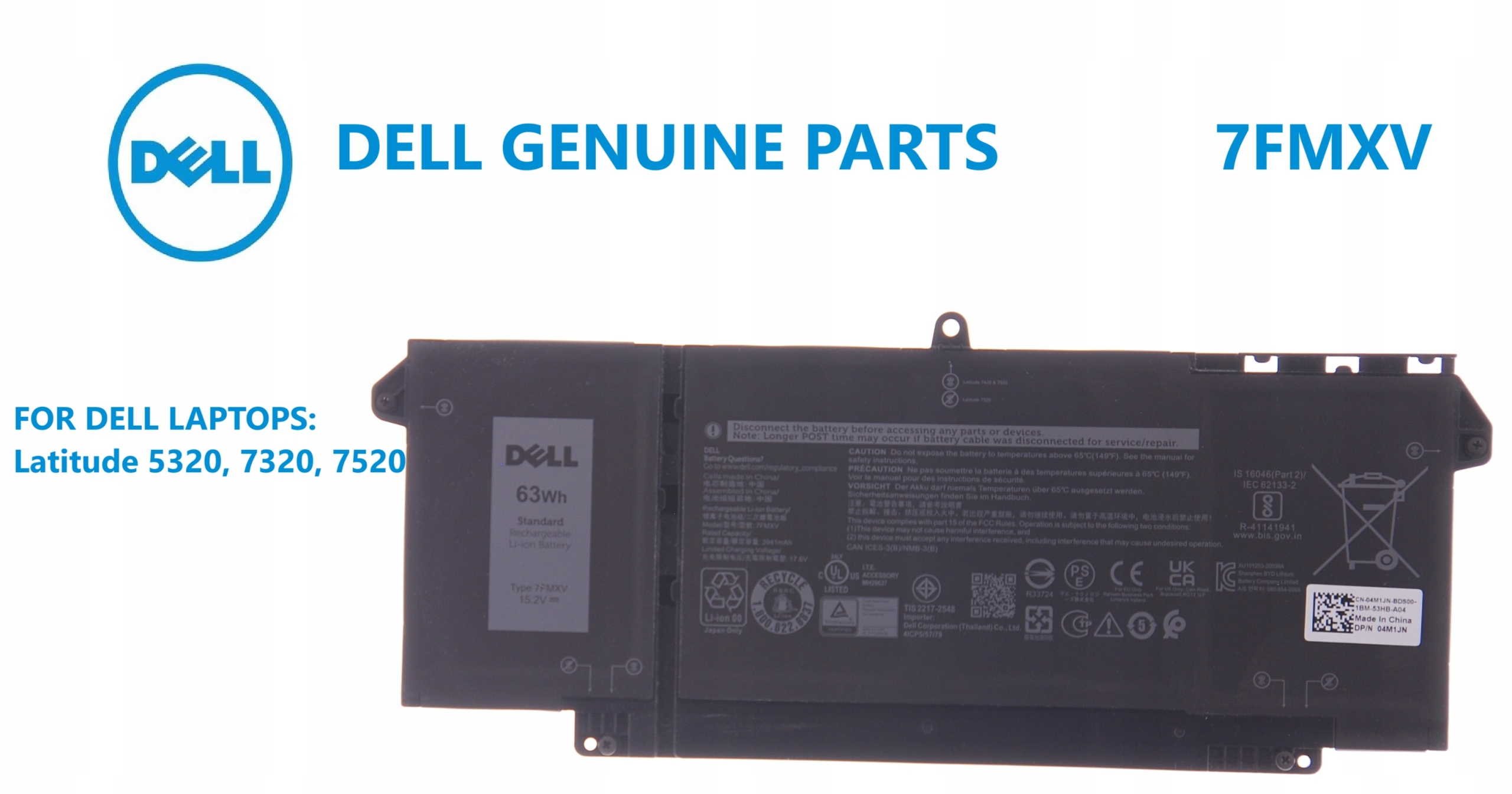 Nová Originálna Batéria Dell Latitude 5320, 7320, 7520 7FMXV