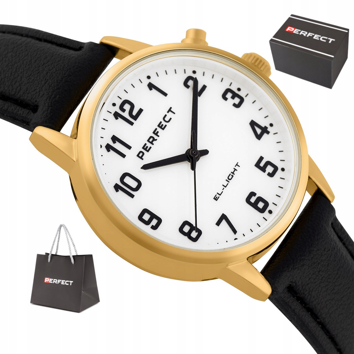 Dámské Čitelné Zlaté Podsvícené Hodinky Perfect Pe EL002E-03 34 mm