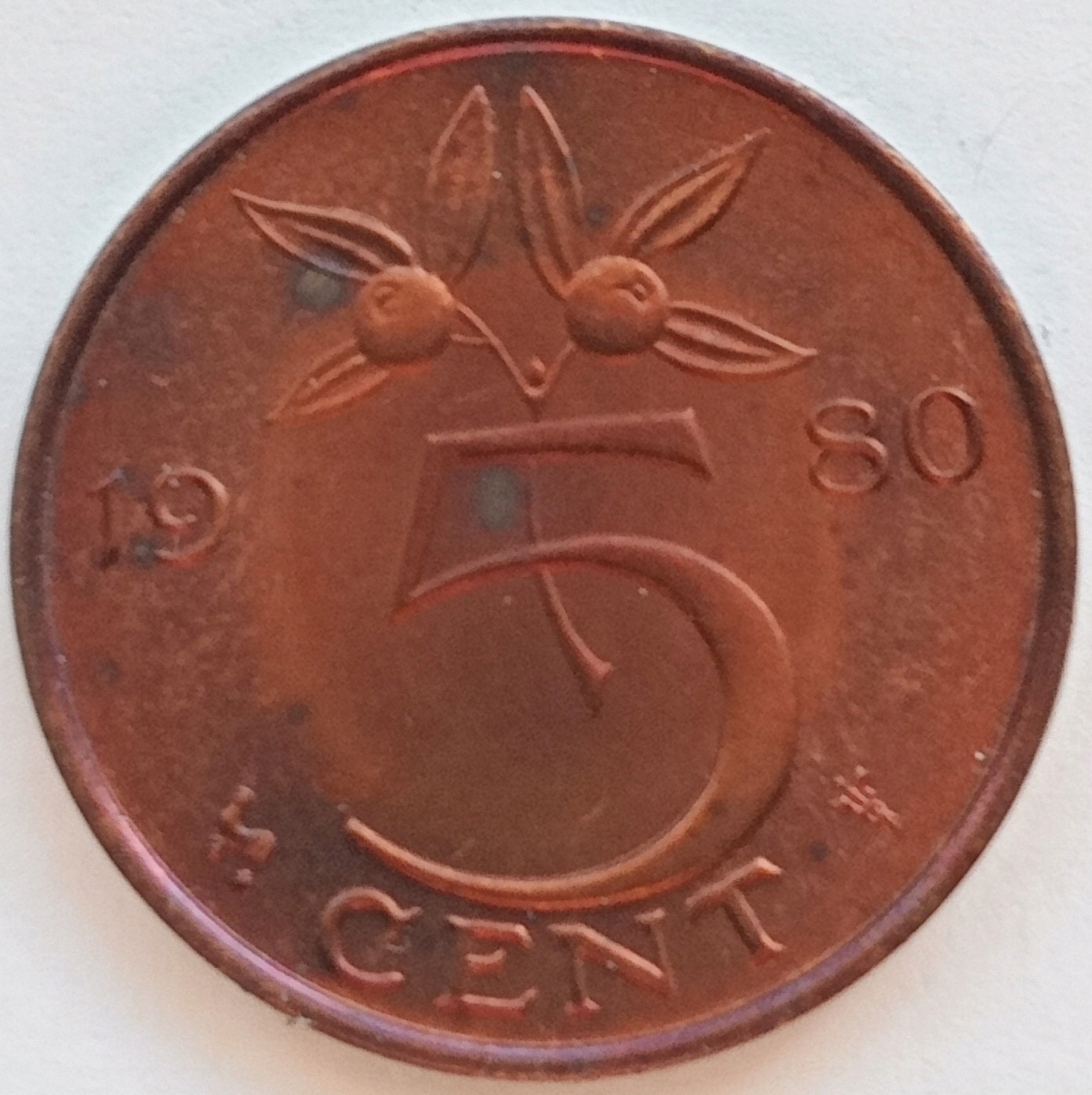 Holandia 5 centów 1980 Bardzo piękny (VF)