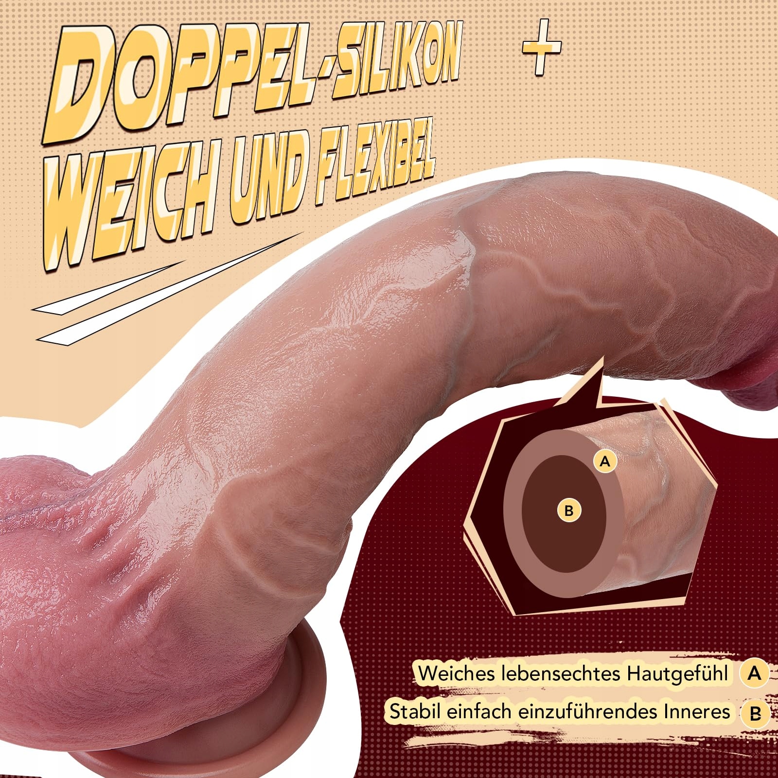 XXL REALISTYCZNY DILDO SILIKONOWY Z RUCHOMĄ NAPLETKIEM DLA PAR I SINGLI — miniatura 4