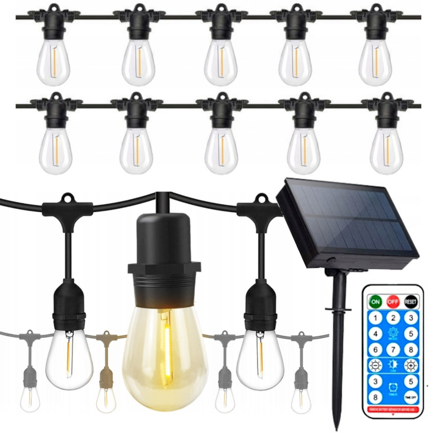 Solární Girlanda 10 M Se Solárním Panelem Pro Letní Domek, Altán, Zahrada