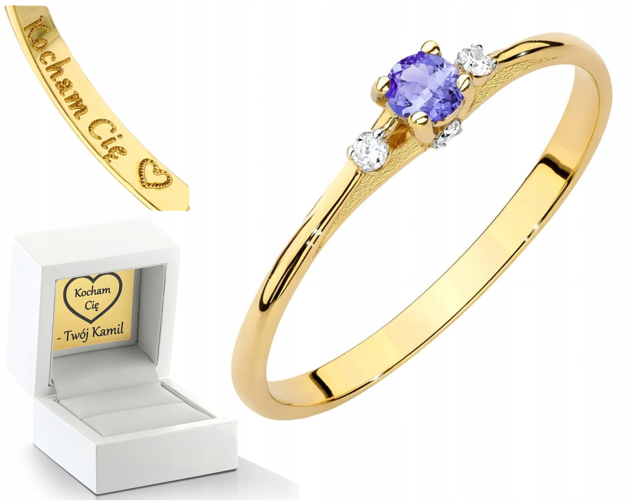 Zlatý Prstýnek Přírodní Kámen Tanzanit A Brilianty 585 Gravírování