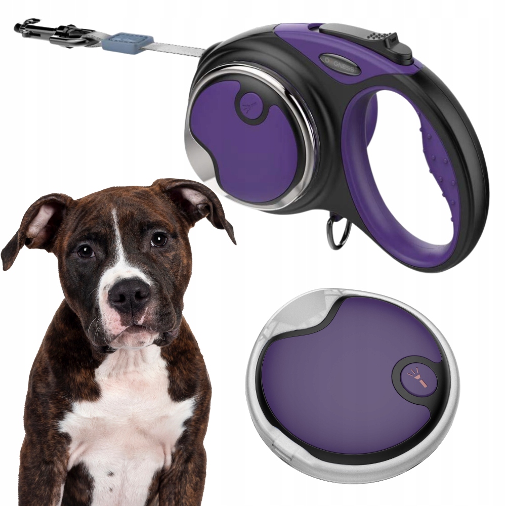 Smycz Dla Psa automatyczna Taśma zwijana 5m do 36kg Dogness L Latarka Led
