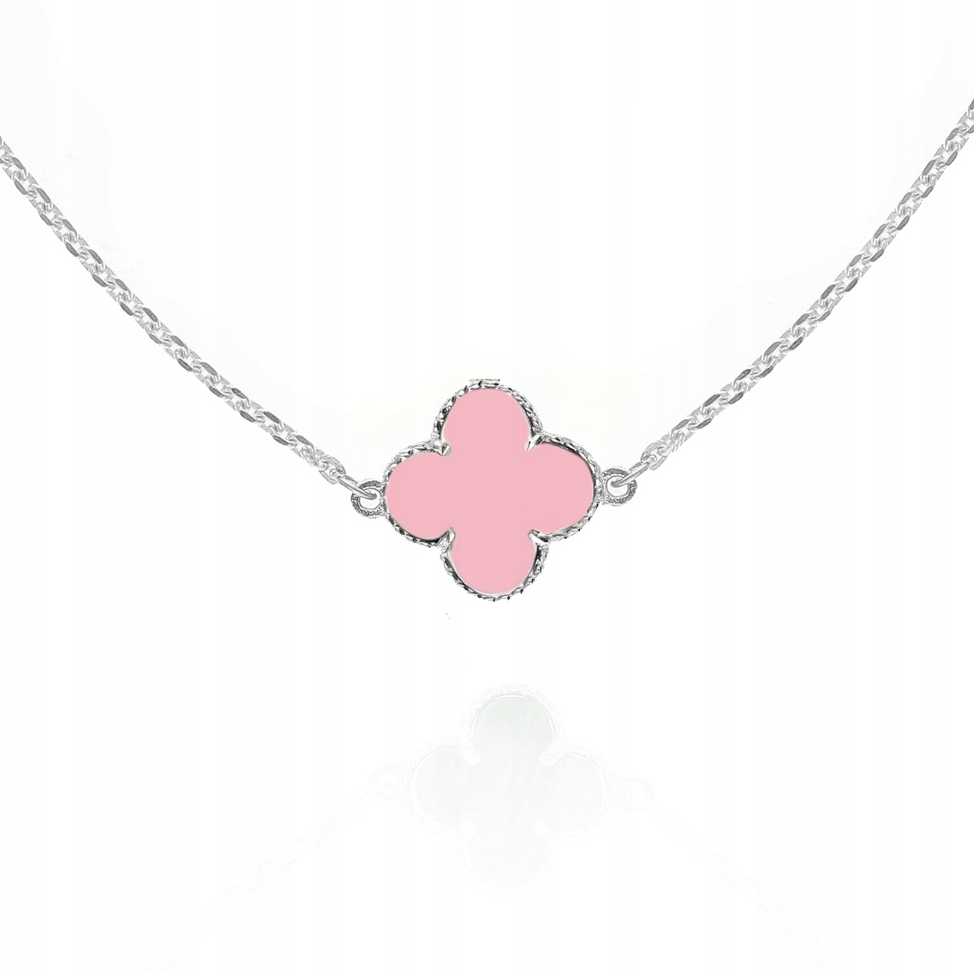 Stříbrný náhrdelník choker čtyřlístek růžový tyrkys Ag.925 40 cm