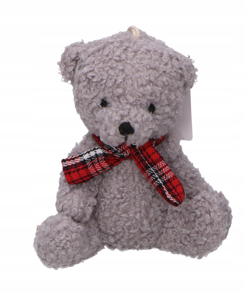

Maskotka miś ze świąteczną wstążką szary 12cm