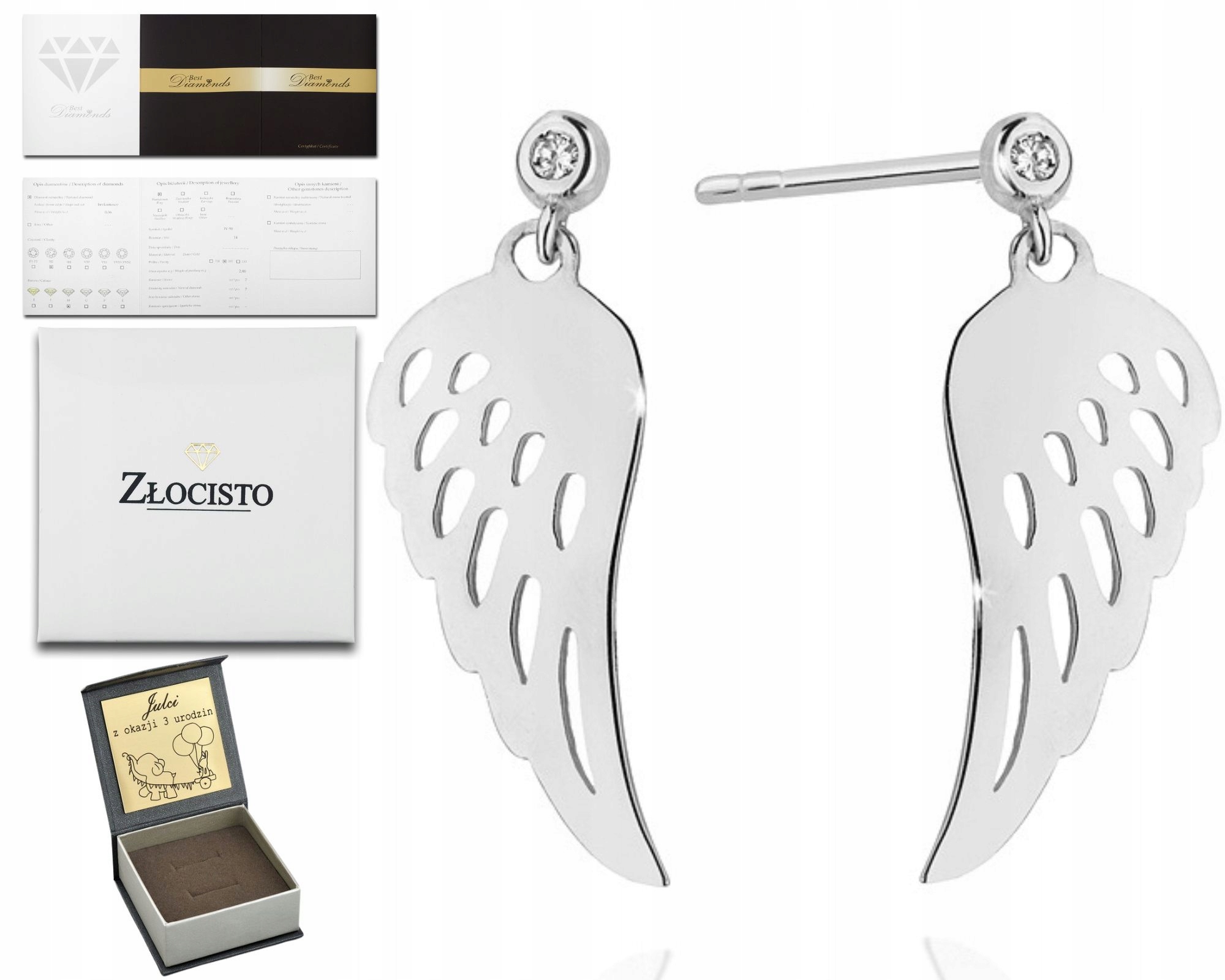 Zlaté Náušnice S Brilianty Křídla Anděla Pera