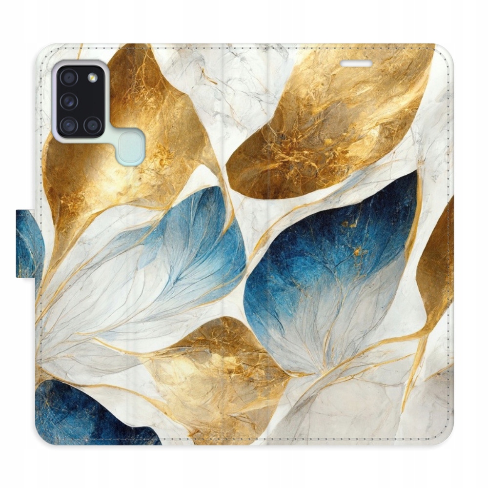 Etui z klapką iSaprio GoldBlue Leaves do Samsung Galaxy A21s