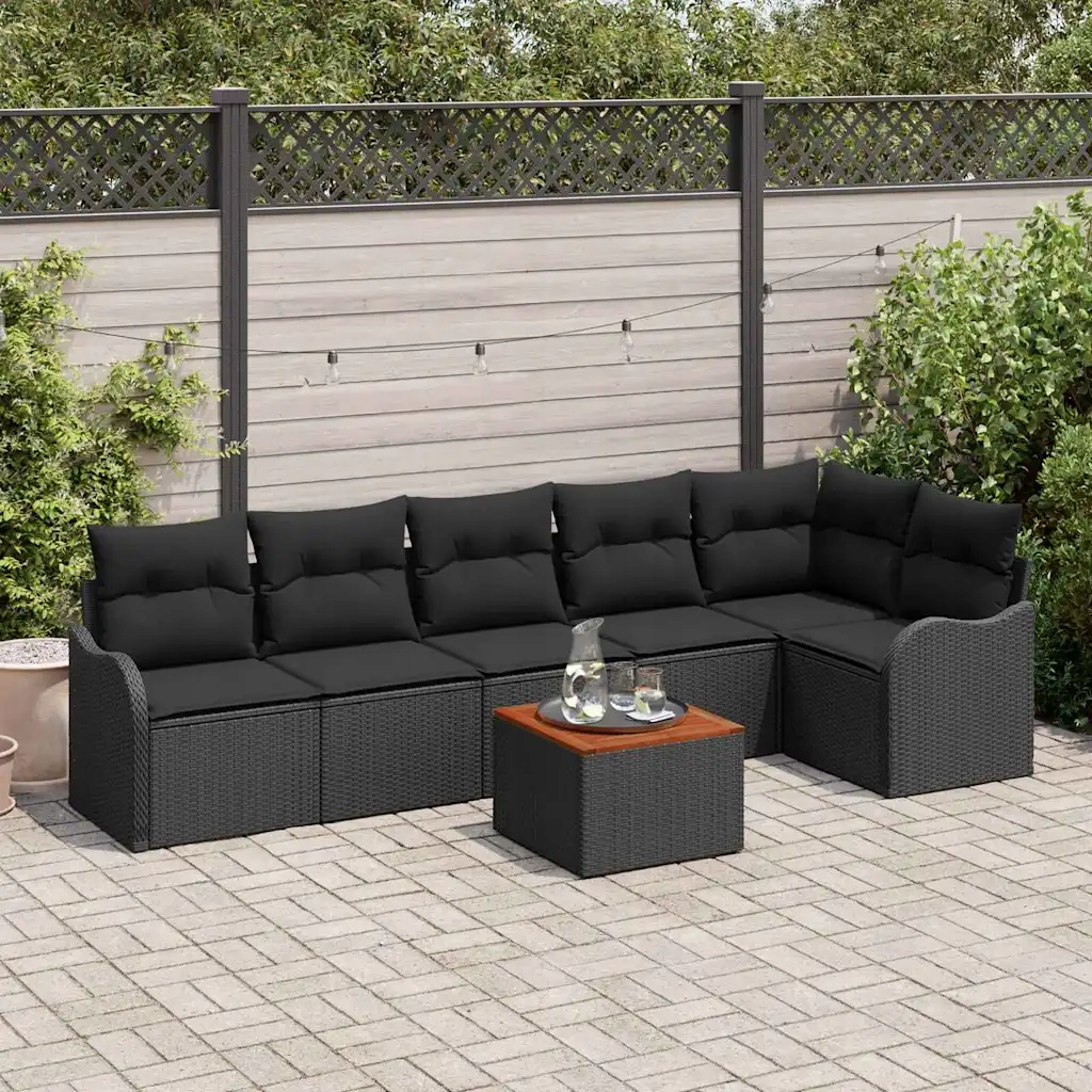 Sada zahradních pohovek 7 pcs Černá Poly ratan Černá 3347464