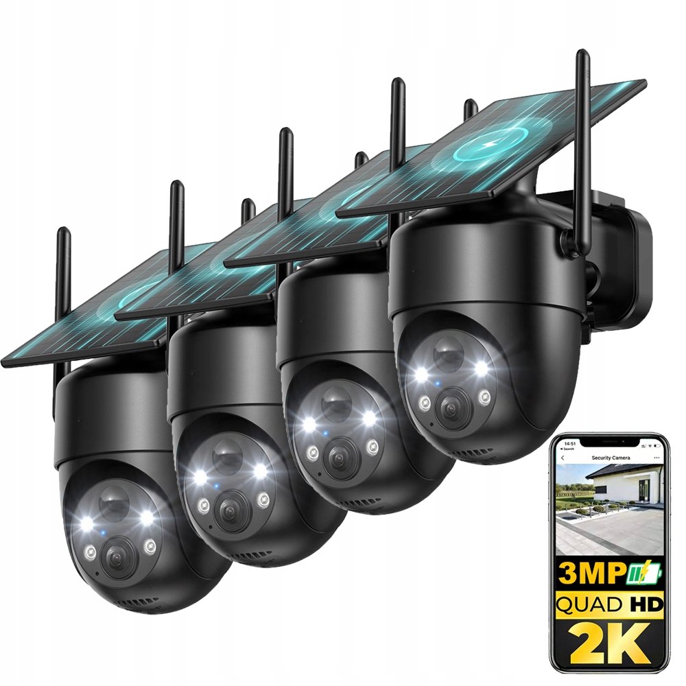 4x Solární otočná kamera 2K venkovní bezdrátová noční vidění barevná