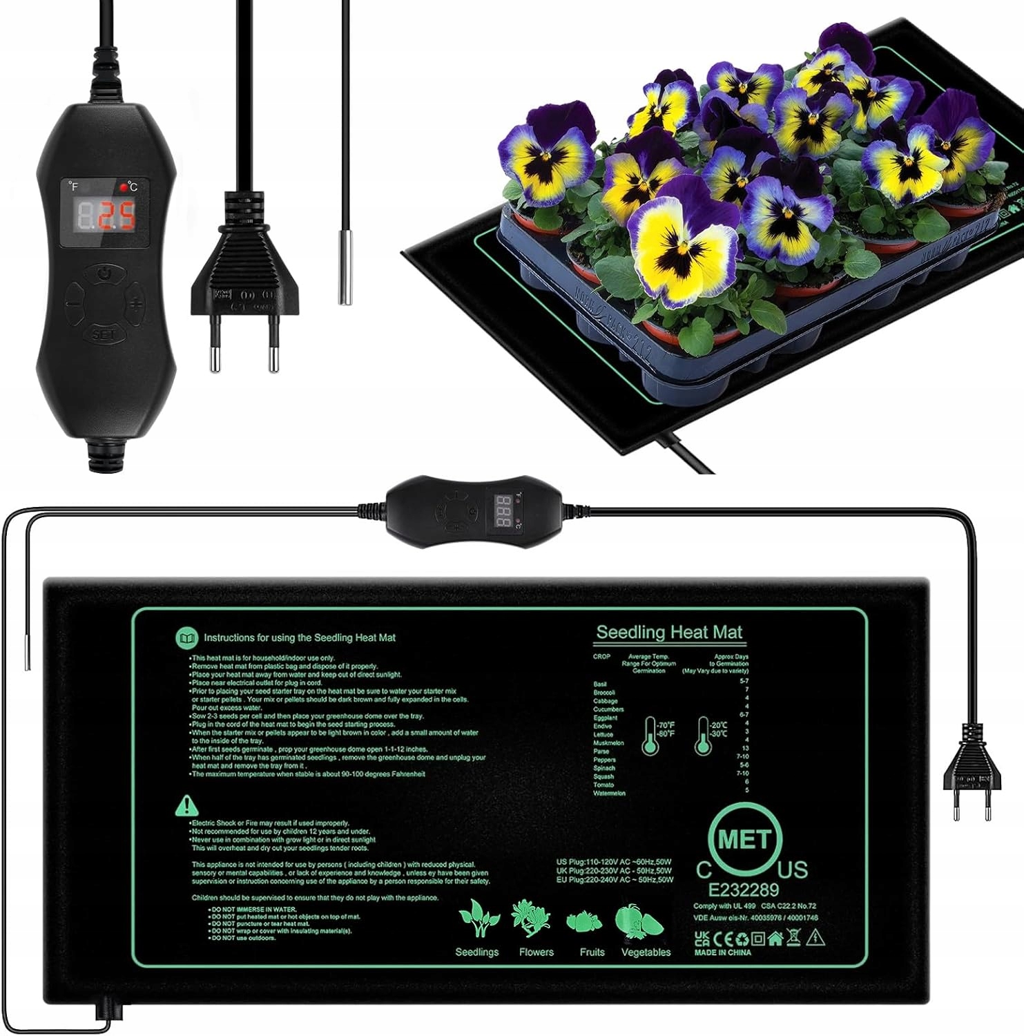 Mata Grzewcza 50W do Sadzonki Roślin Termostat 52x25 IP67 Szklarnia Kiełki