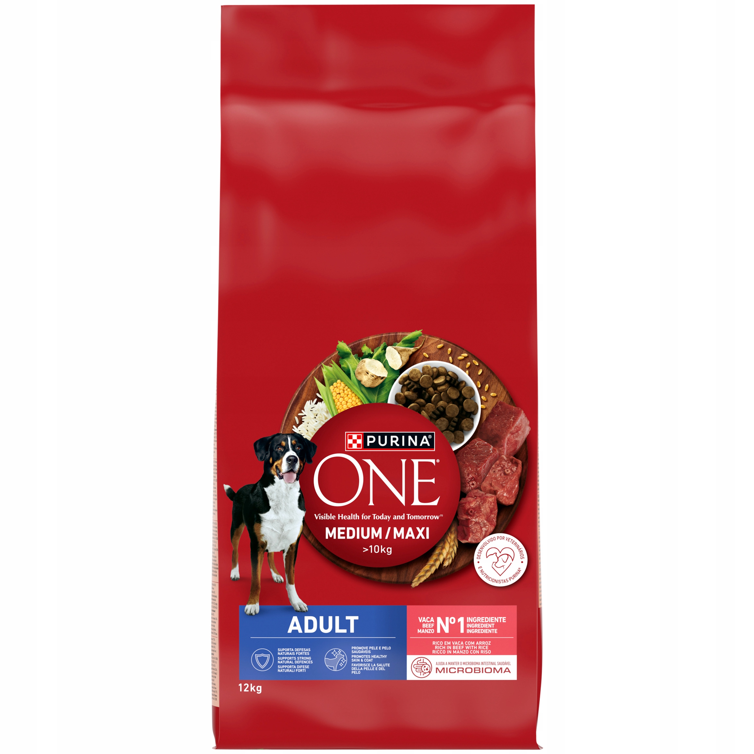 Purina One Adult Medium/Maxi Sucha karma dla psa Z Wołowiną I Ryżem 12kg