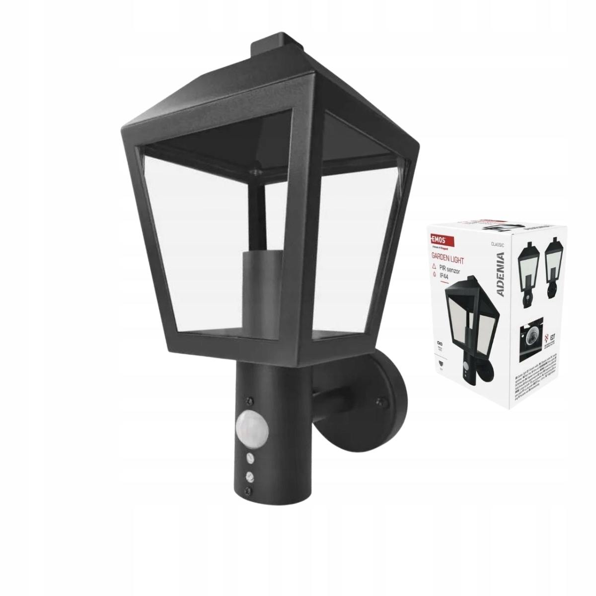 Fasádní nástěnné svítidlo s pohybovým senzorem Lampa venkovní lucerna černá Pir