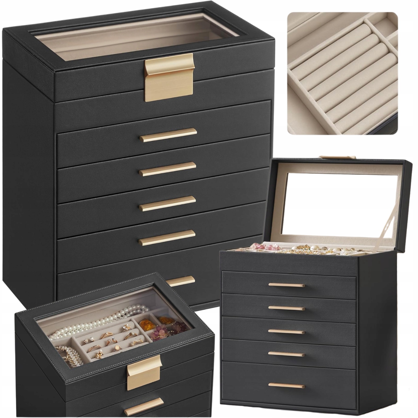 Organizér na šperky Náhrdelníky 6 úrovní s zásuvkami Kufřík