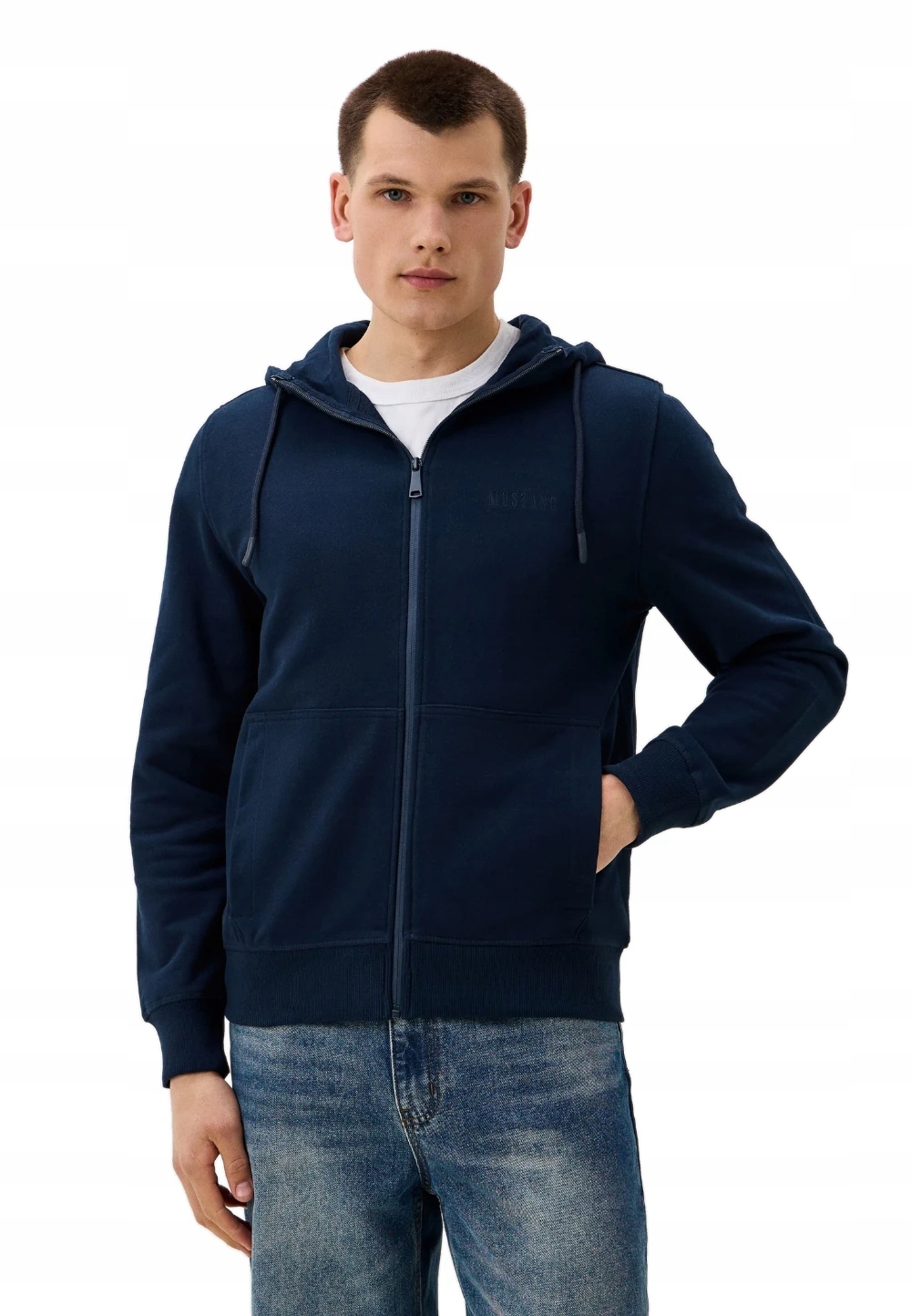 Pánská Rozepínací Mikina S Kapucí Z Bavlněné Teplákové Soupravy Bez Vzoru Mustang L