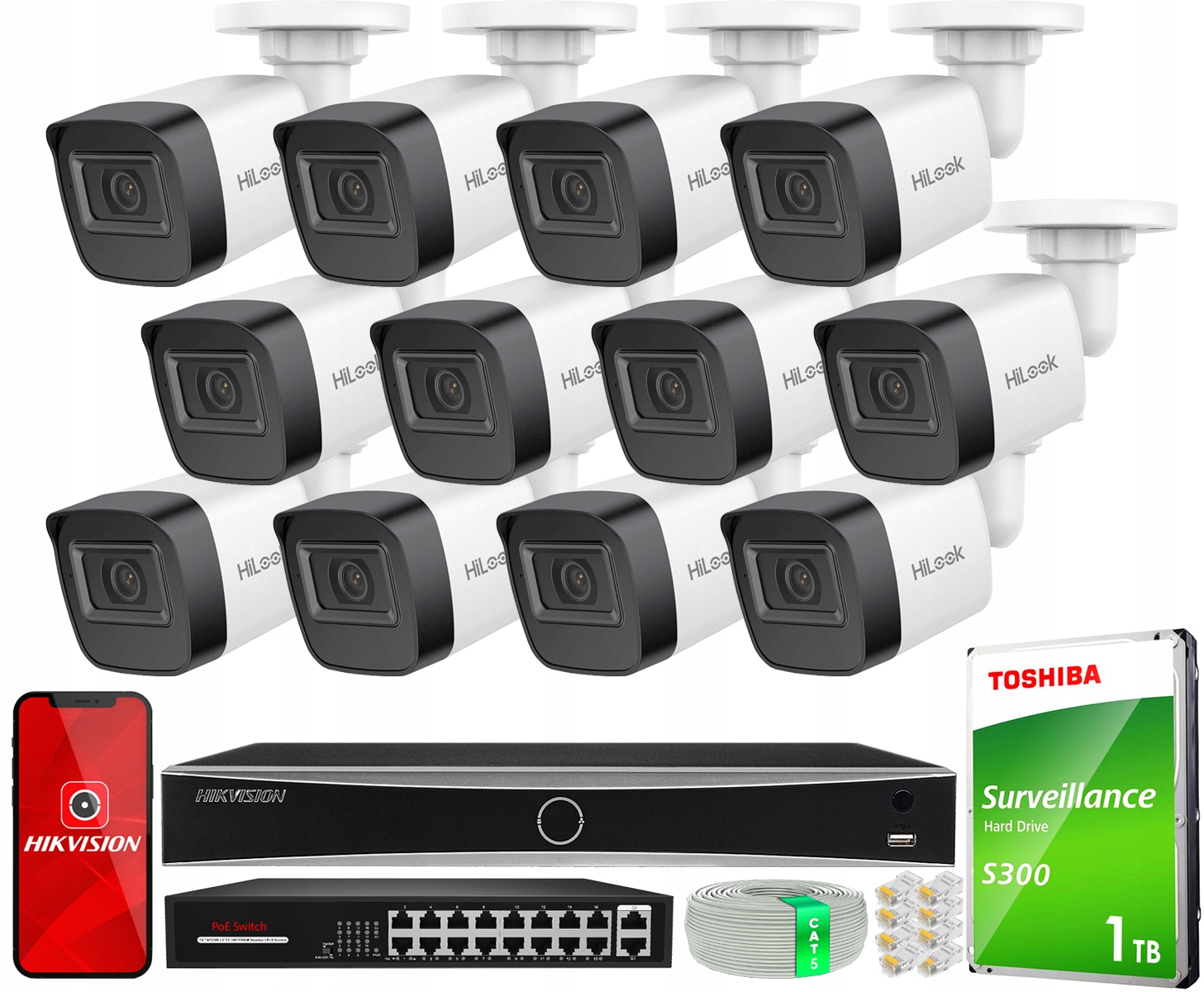 Sada monitorování Ip 12 kamer PoE 4MPx IPCAM-B4-P rekordér Hikvision