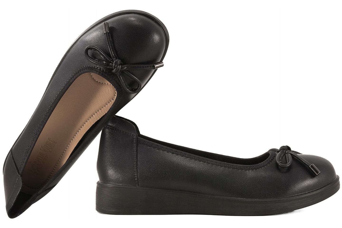 Loretta Vitale W9947 Kožené Baleríny Dámské Polobotky Na Klínku, černé