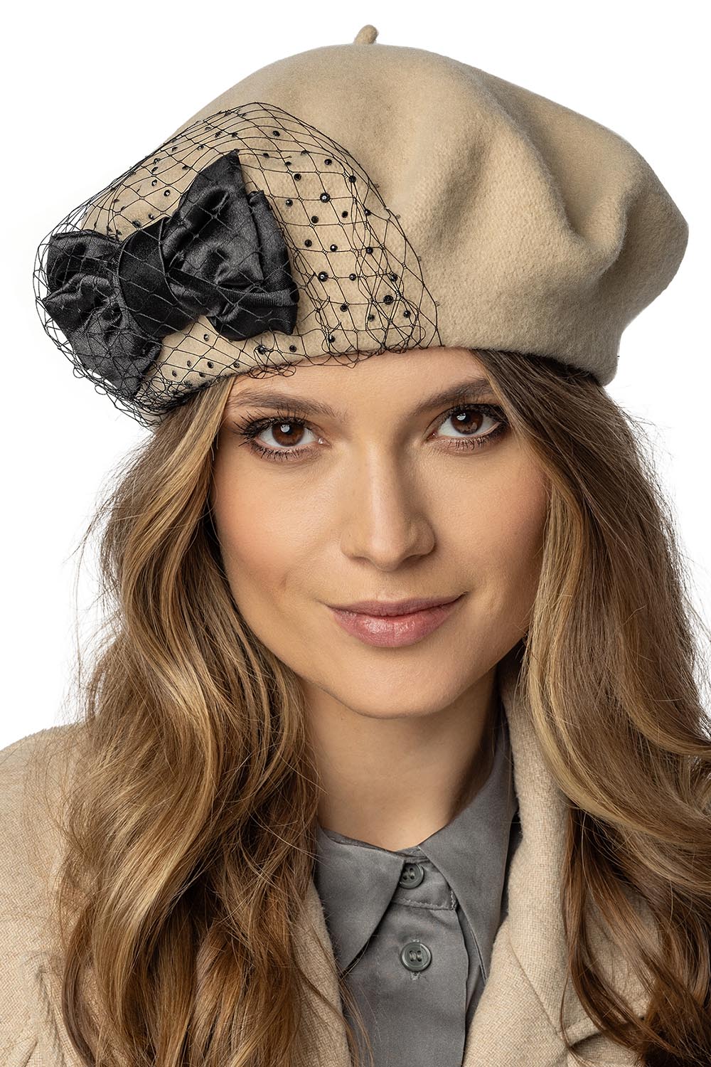 Pokrývka hlavy baret Vivisence 7081 béžová univerzální