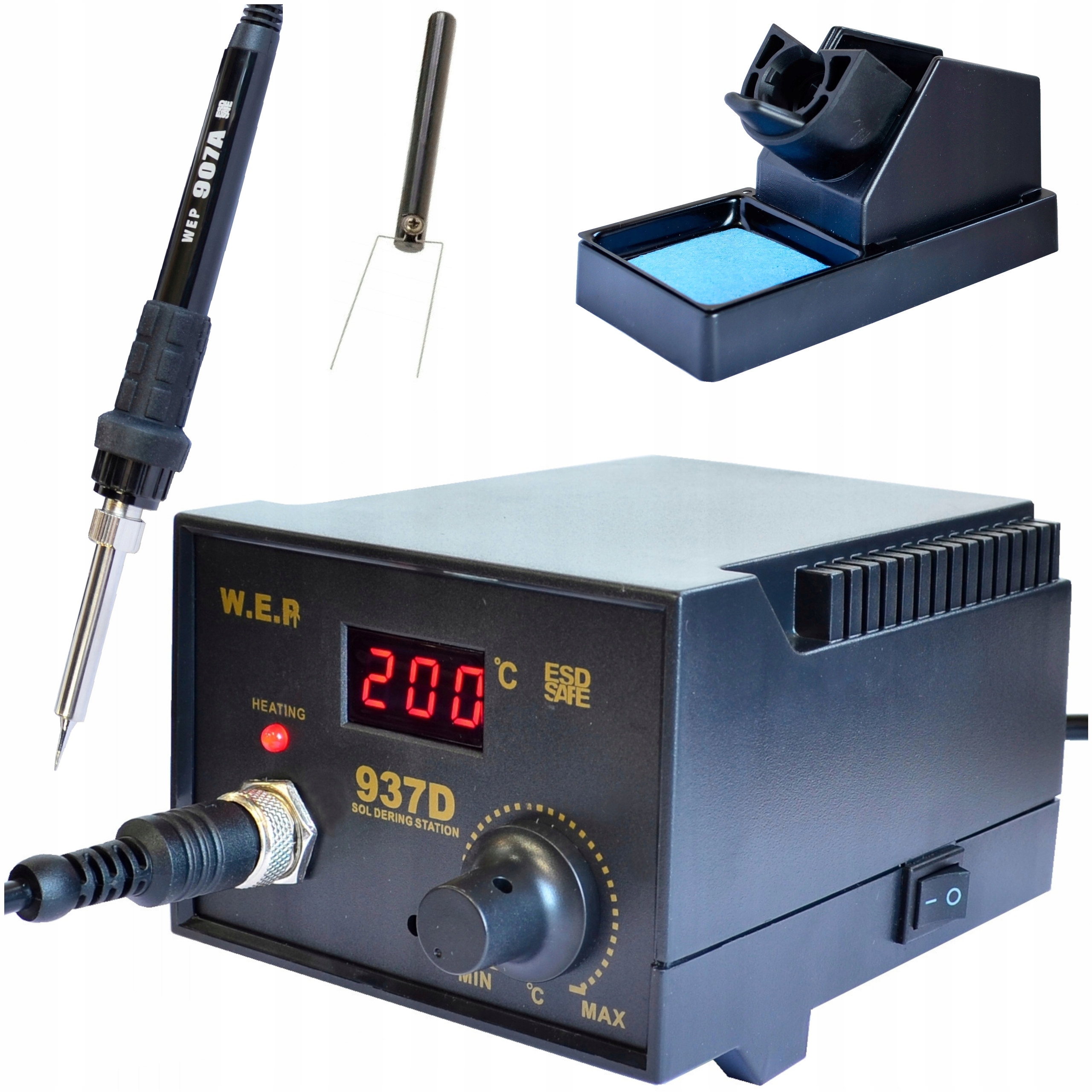 Stacja lutownicza lutownica Wep 937D max 60W Led 900m chwytak Smd od Hotair