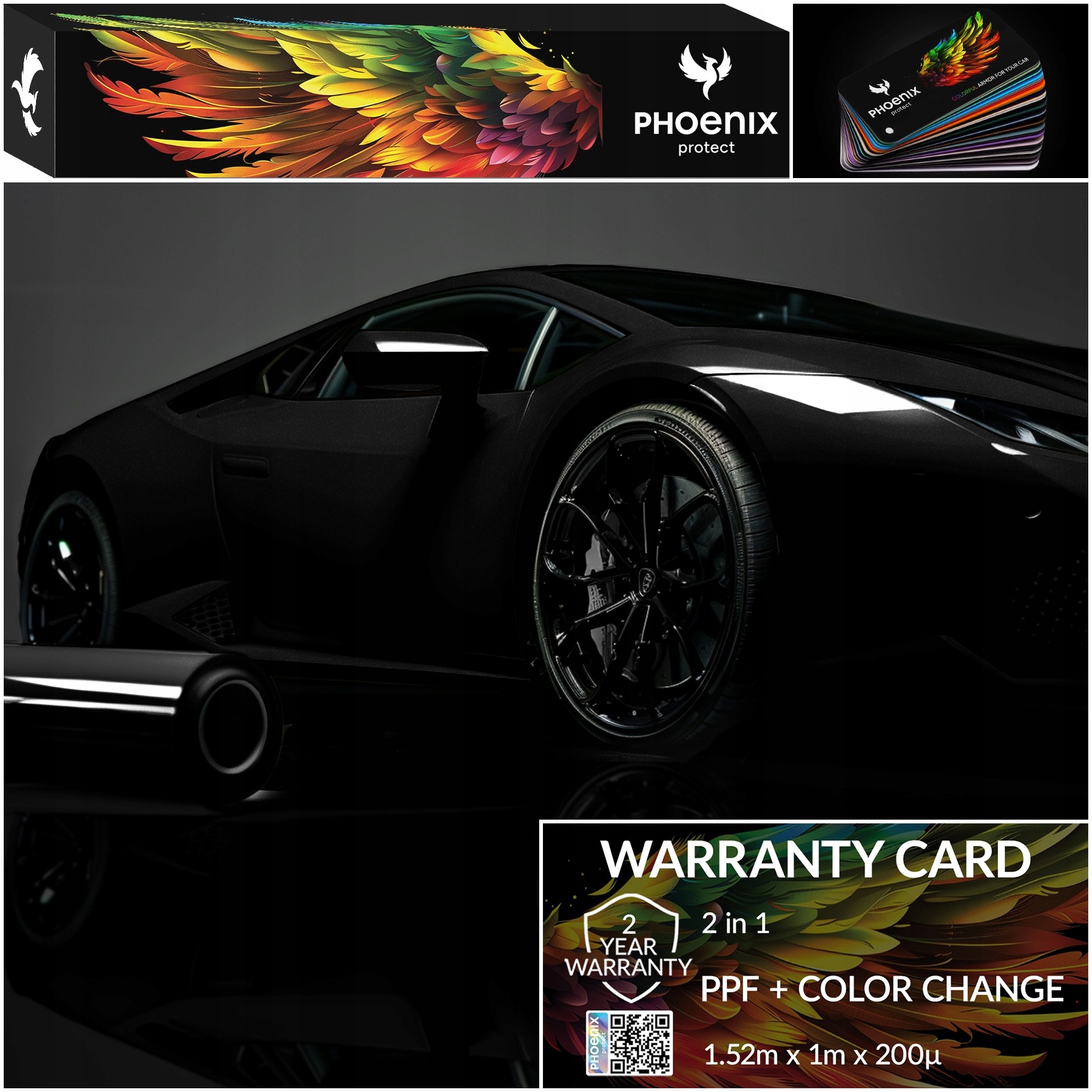 Farebná fólia Ppf Phoenix Protect Zmena farby auta Metallic Black