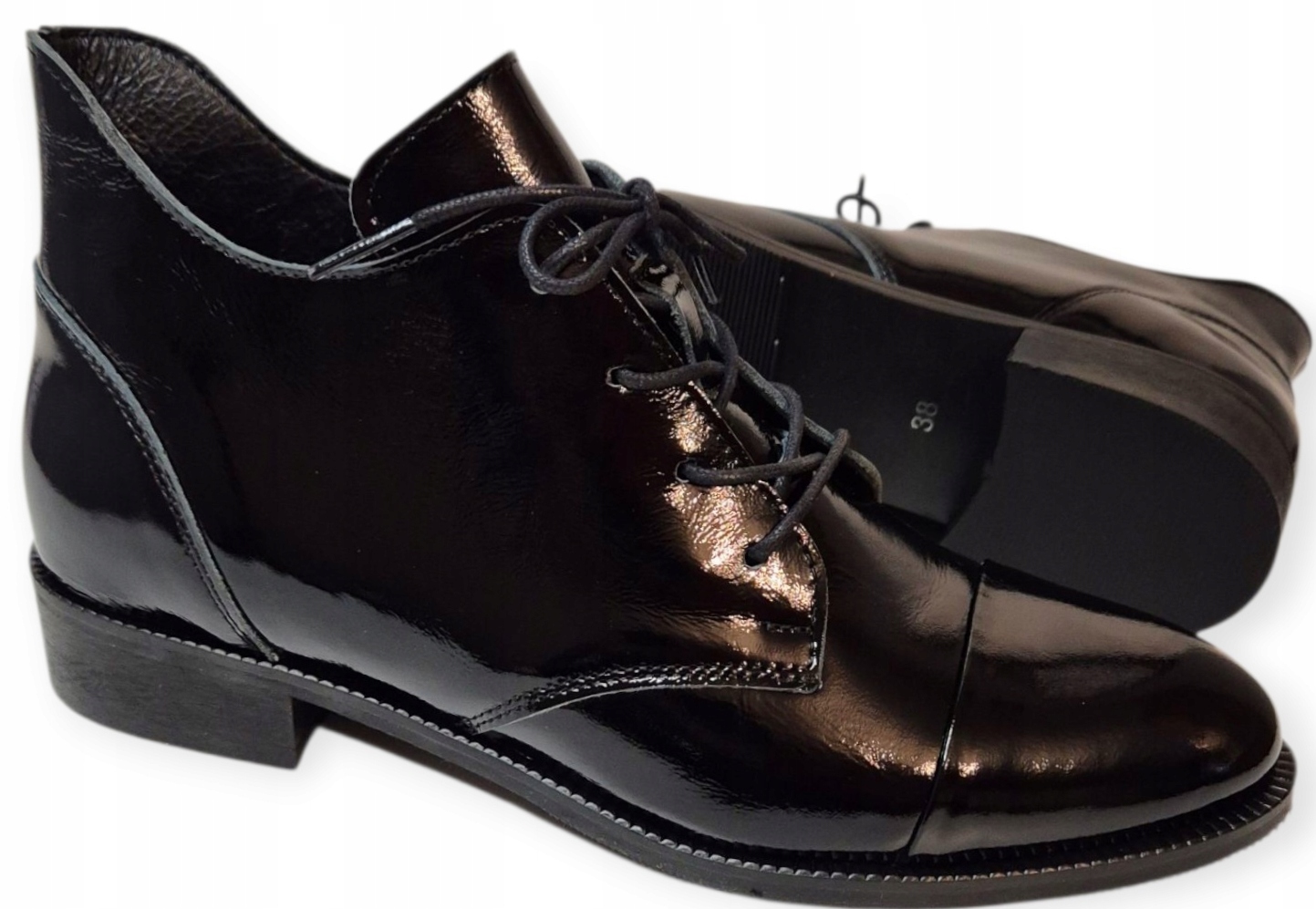 Kotníkové Boty Gamis 8051, šněrovací boty, černé lakované kůže vel. 36