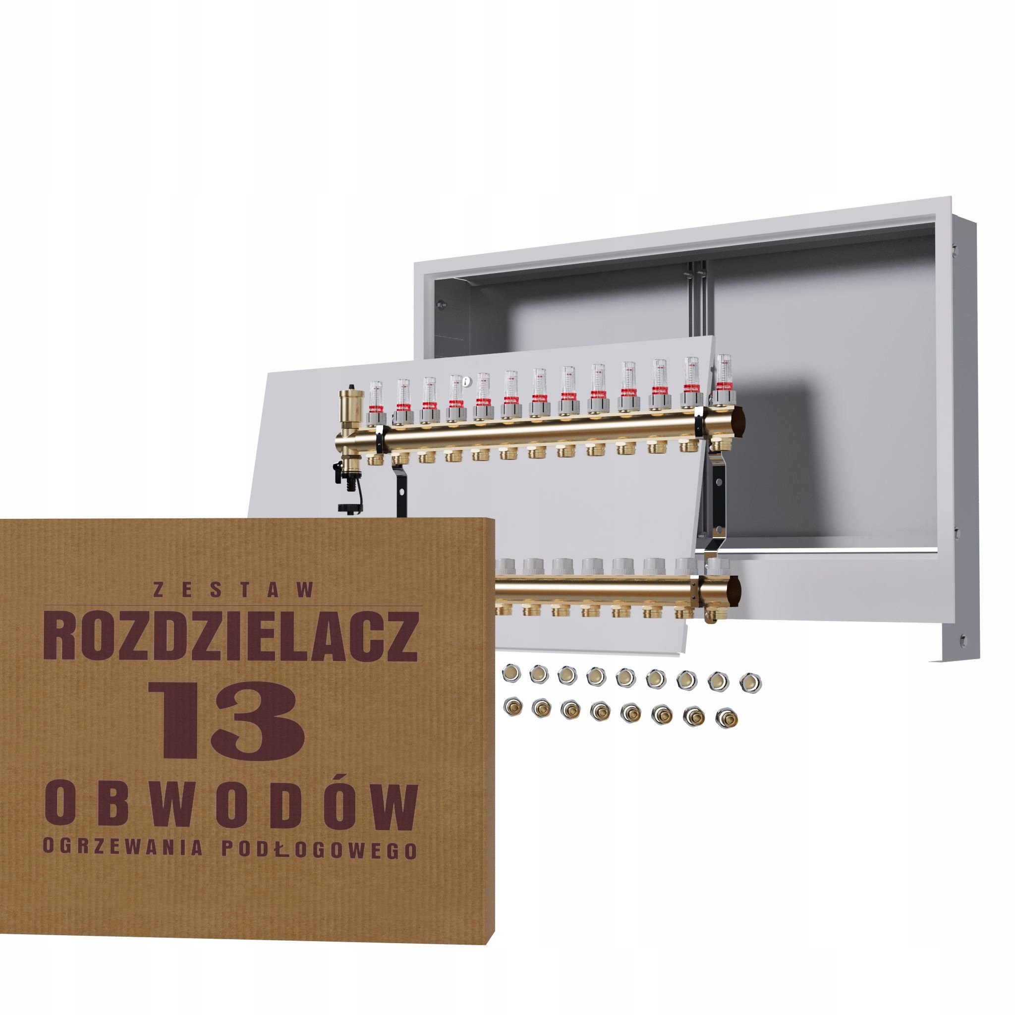 Rozdělovač pro podlahovou krytinu 13 okruhů podomítková skříňka spojky Pex