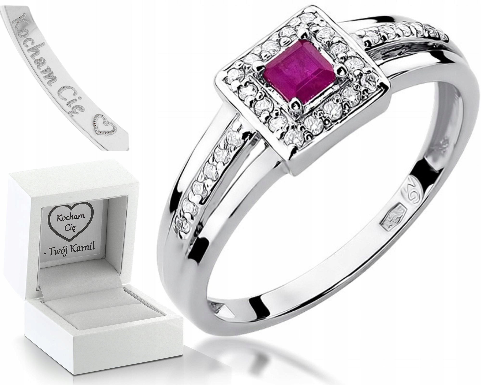 Zlatý Prstýnek Rubín Brilianty B.zlato Gravírování