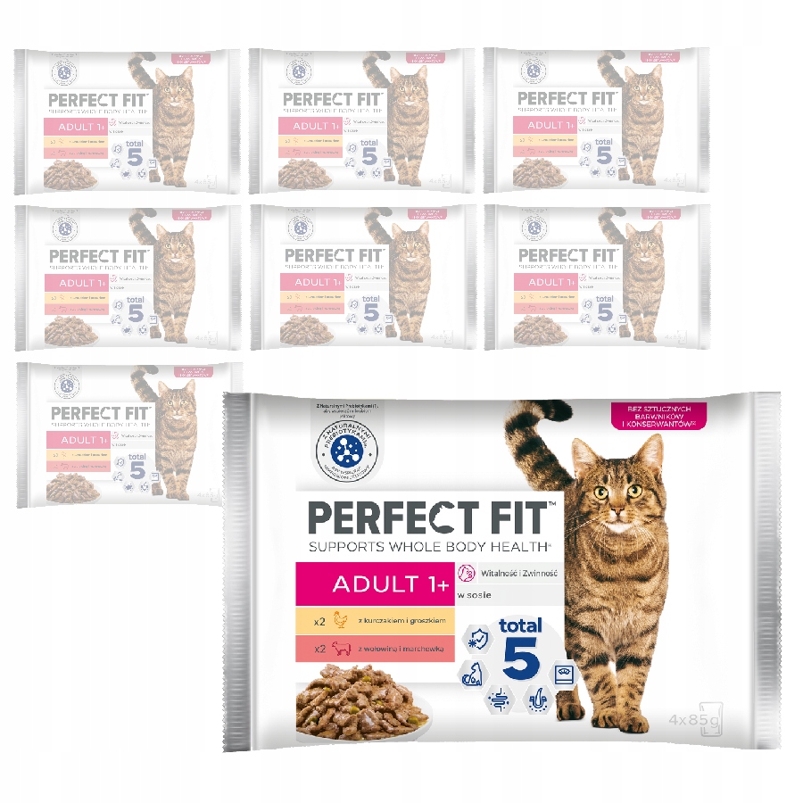 Levně Perfect Fit Adult 1+ 32x85g Mokré Krmivo Pro Kočky Kuřecí Hovězí Maso V Omáčce