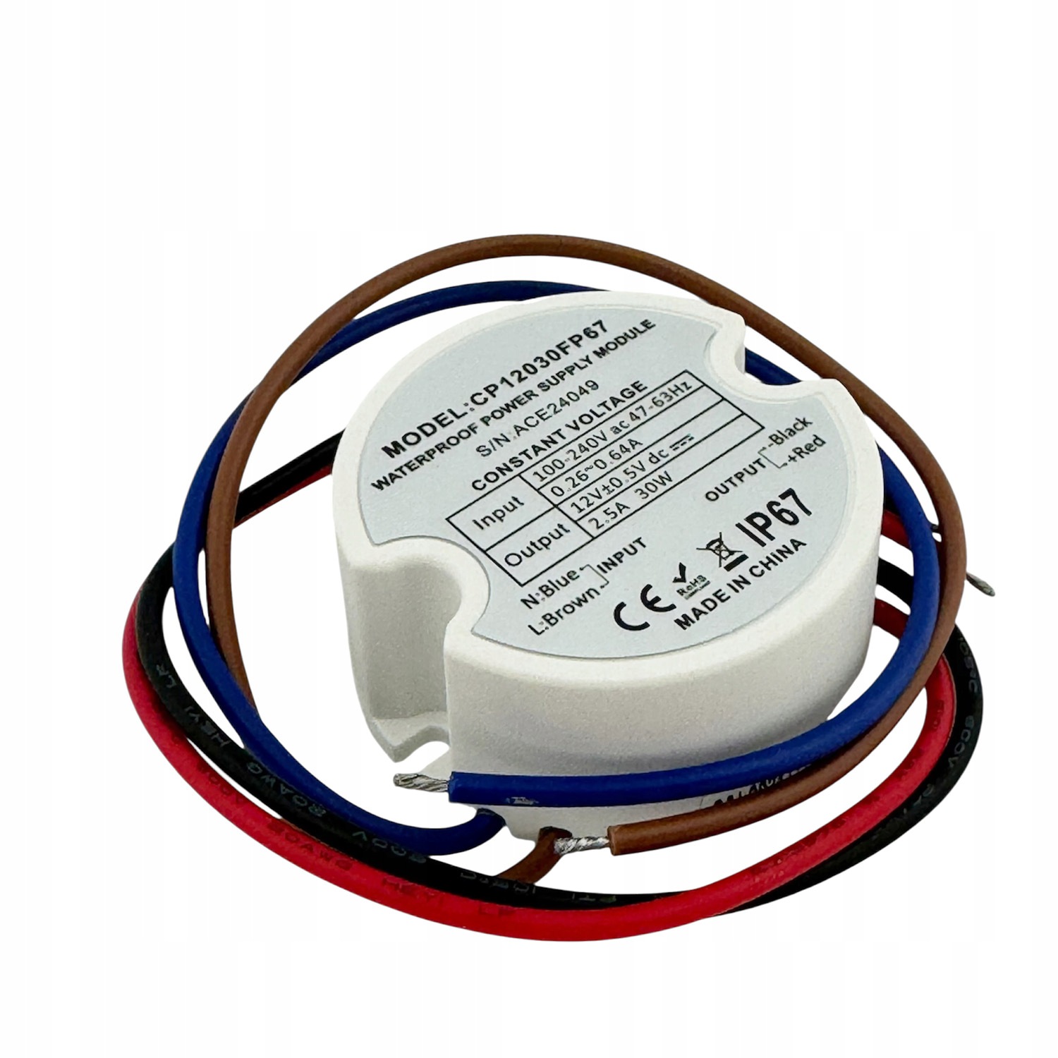 Modul montážního napájecího zdroje 12V 30W 2,50A IP67 Kobi