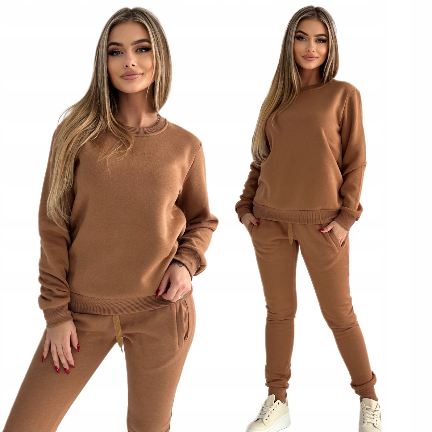 Komplet Damski Dresowy Brązowy Bez Kaptura Wygoda I Klasyka XL