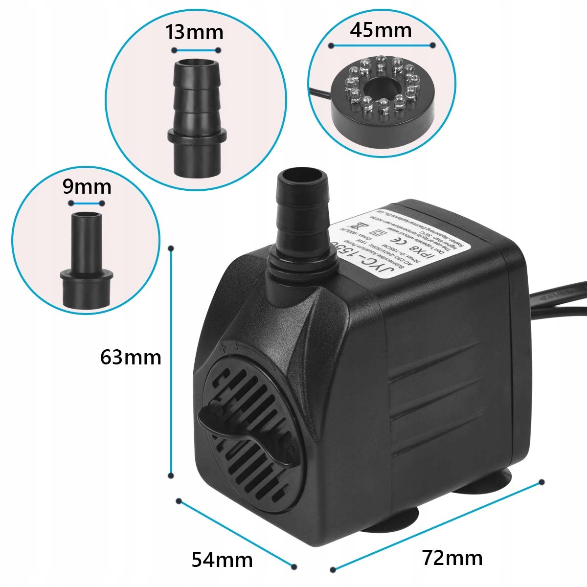 FLINTRONIC Pompa Wodna LED Do Akwarium 15W 4 Kolory Cicha Do Ogrodu — miniatura 3