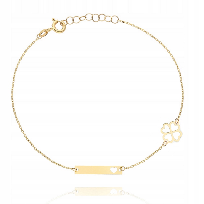 Zlatý náramek s plechem čtyřlístek PR.585 Gravírování