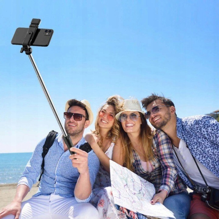 SELFIE STICK KIJEK TRIPOD STATYW + PILOT BLUETOOTH + LAMPA LED PREMIUM 63CM Długość maksymalna 700 cm