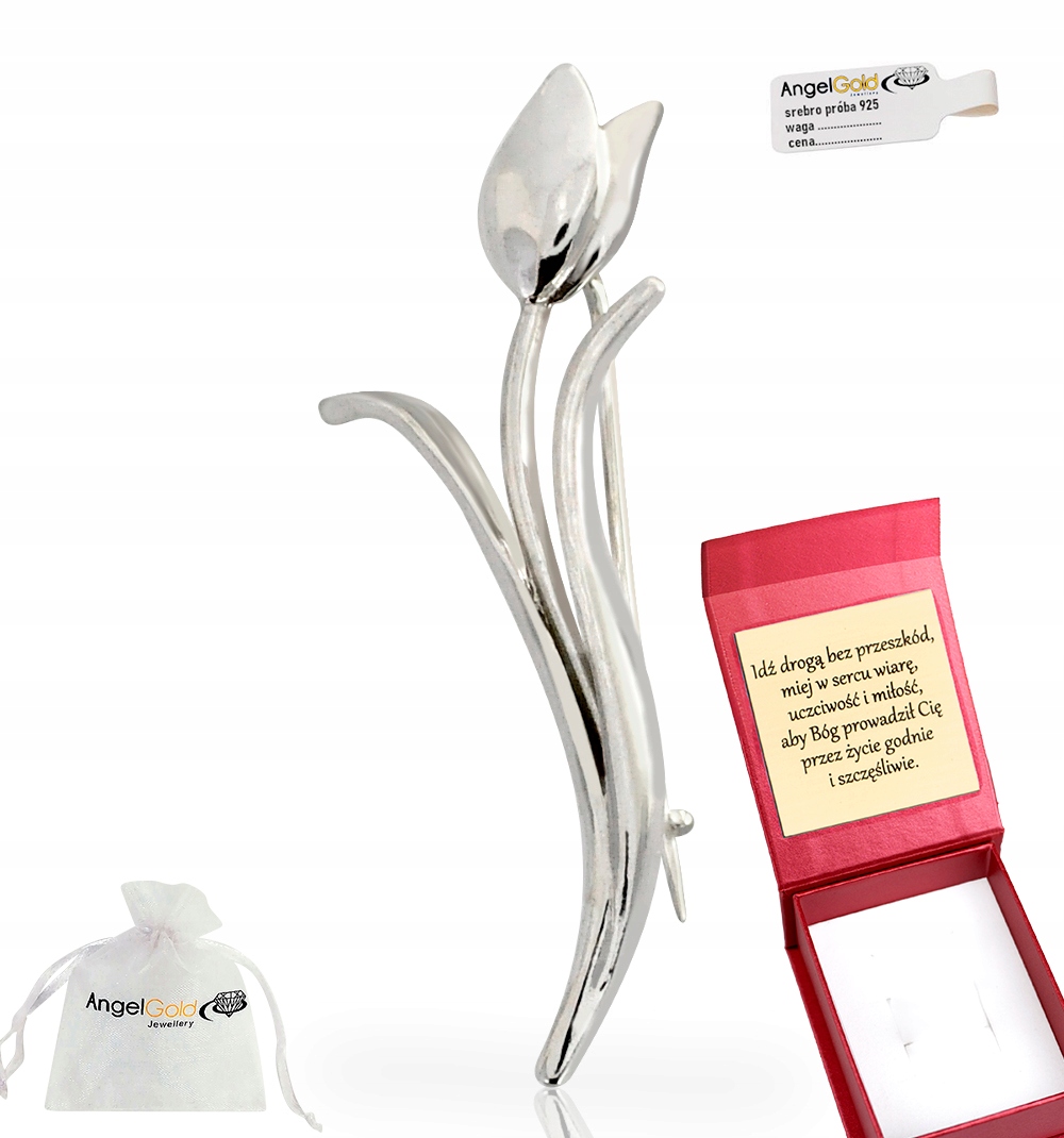 Jemná Stříbrná Brož Tulipán Ryzost 925 Květina