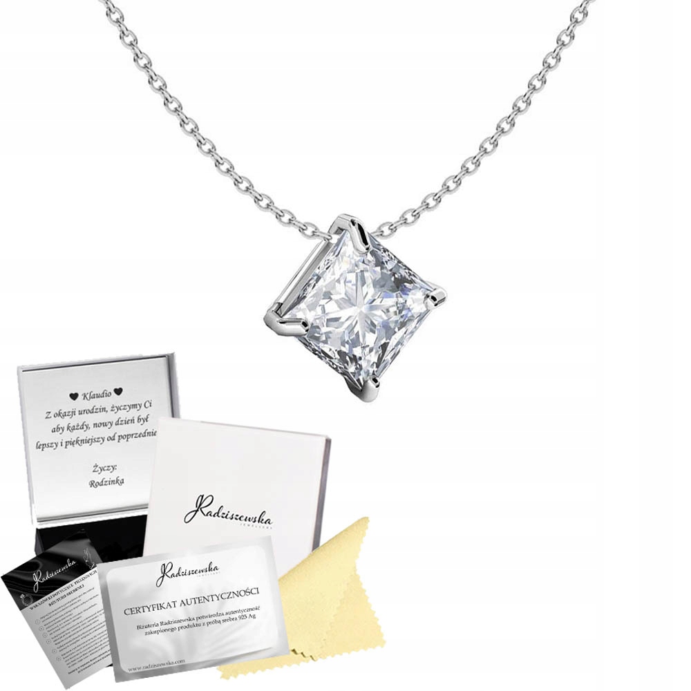 Stříbrný Náhrdelník S Čtvercovou Zirkonií 925 Dárek Den Žen Přání