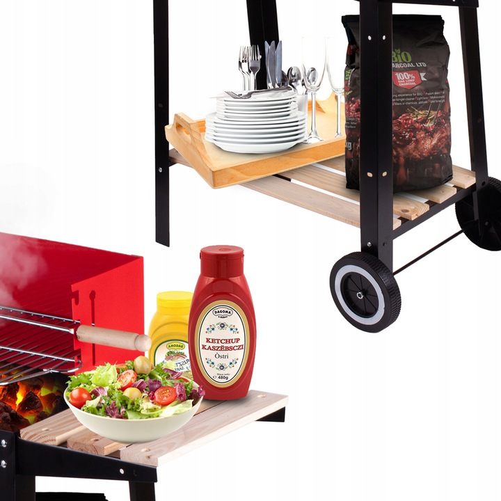 GRILL OGRODOWY WĘGLOWY PRZENOŚNY RUSZT KÓŁKA Długość rusztu 48 cm