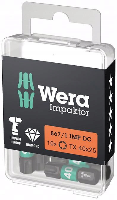 Bit Impaktor 1/4" Din 3126 C63 Torx T40x25mm 10 kusů Wera