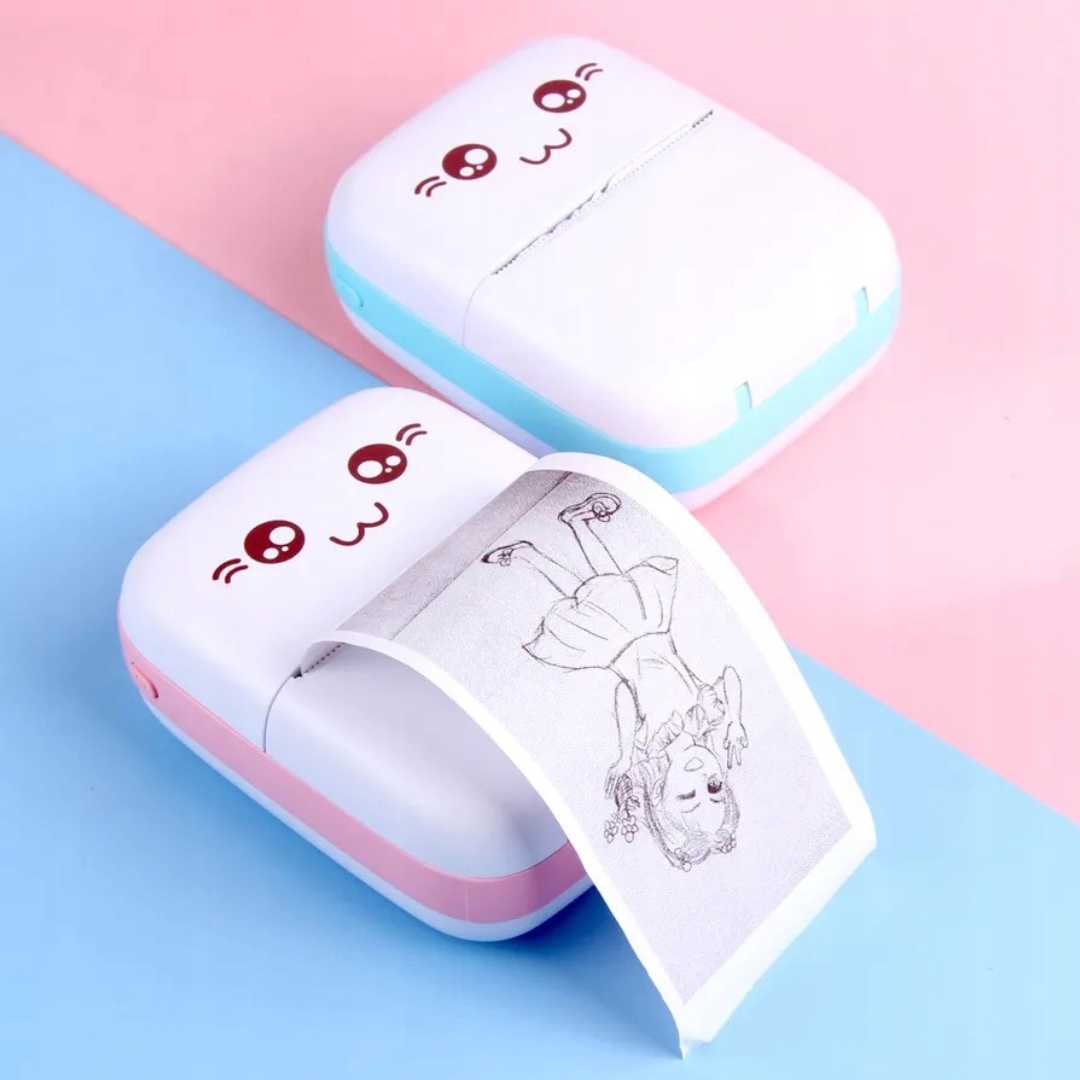 MINI DRUKARKA TERMICZNA DLA DZIECI DRUKUŚ PRZENOŚNA KOTEK + 11 ROLEK Model Drukuś dla Dzieci