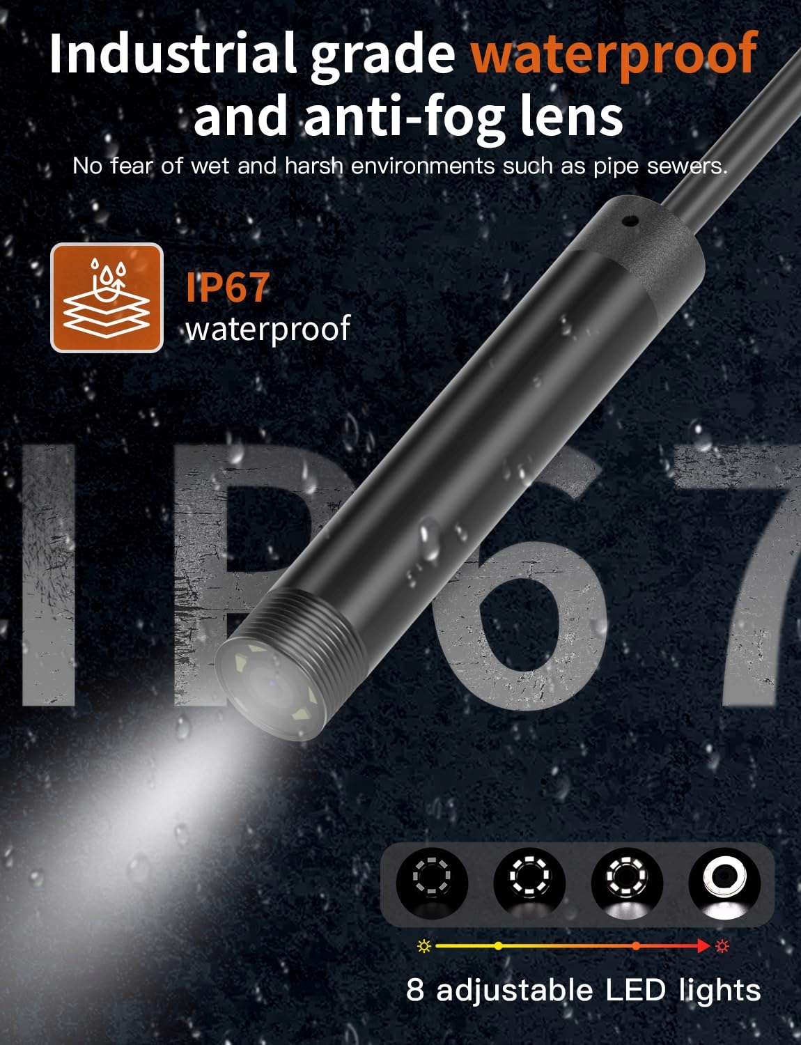 ENDOSKOPKAMERA HD 1920P Z OŚWIETLENIEM 3M INSPEKCYJNA 8 LED — miniatura 3