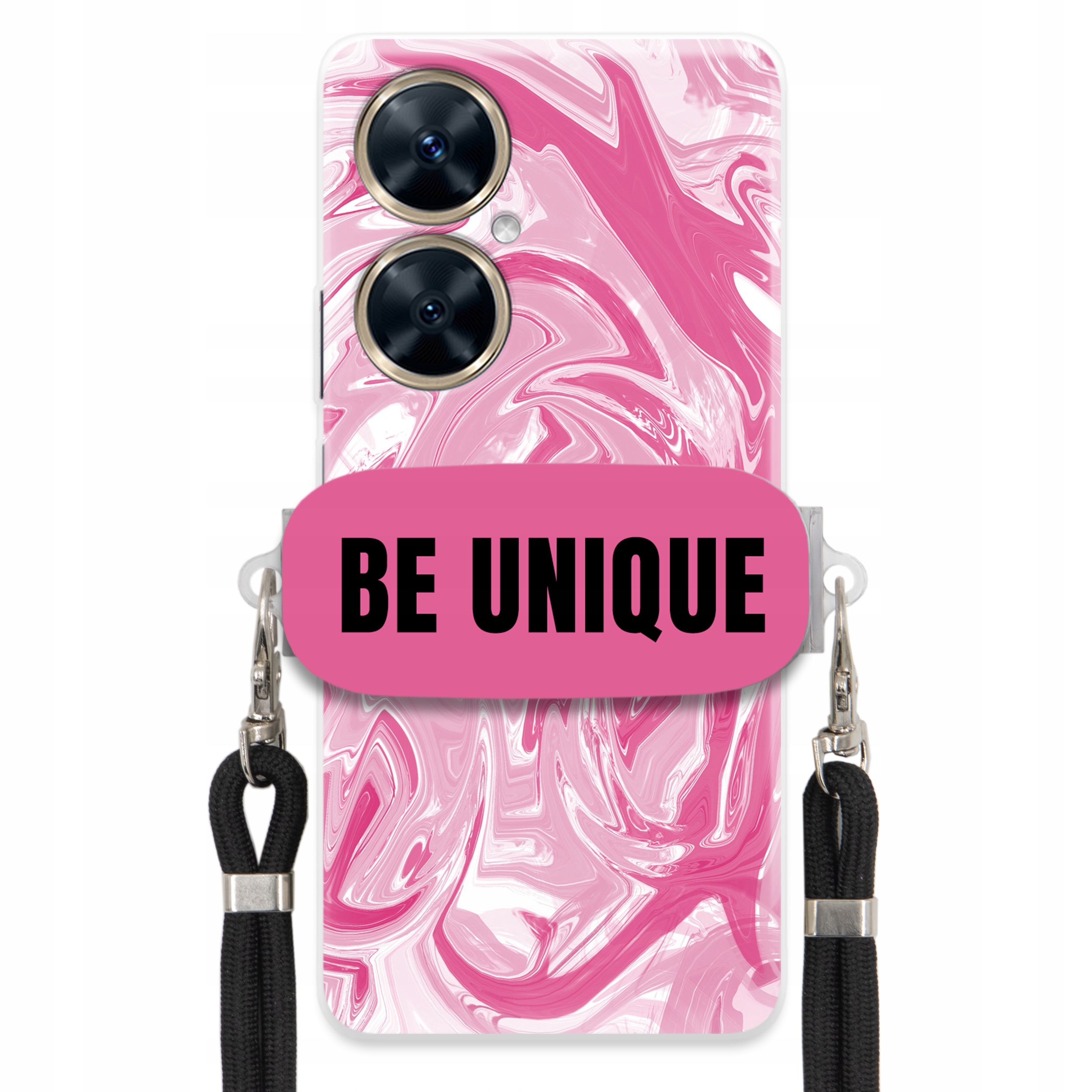 Puzdro pre Huawei Nova 11i Case držiak na šnúrku Čierna Ružová Mramor Unique